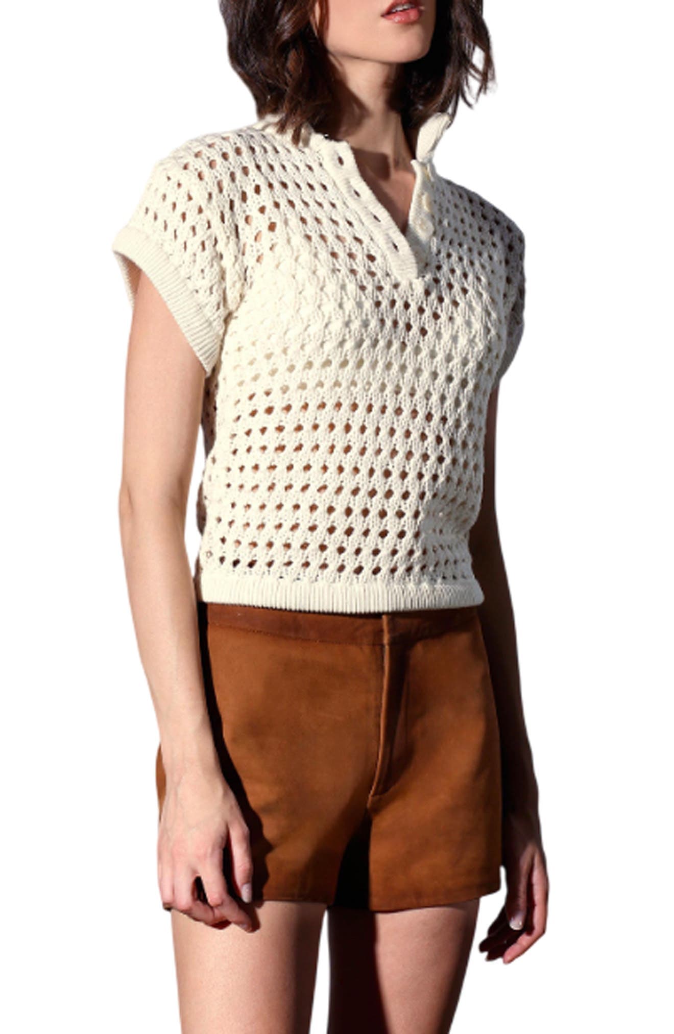 Laura Open Stitch Cotton Polo Sweater - image 1