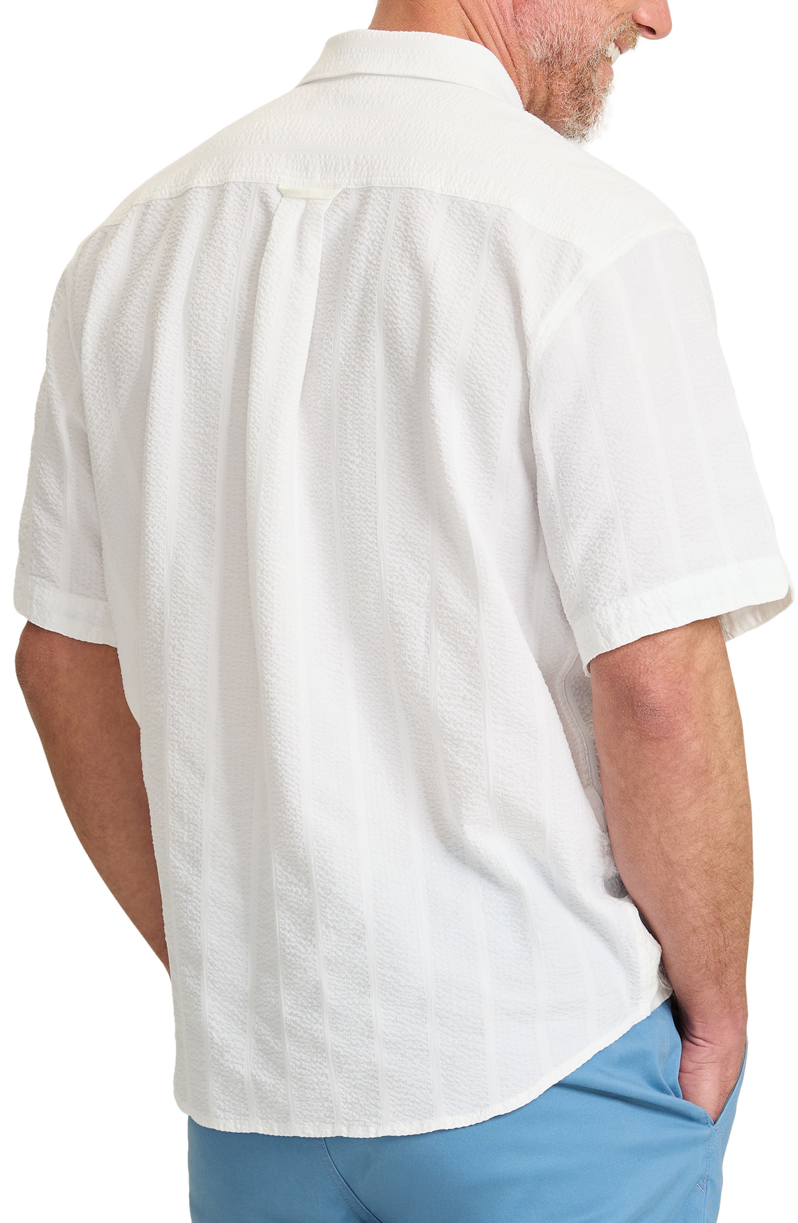 Nova Wave Short Sleeve Stretch Seersucker Button-Up Shirt - image 2