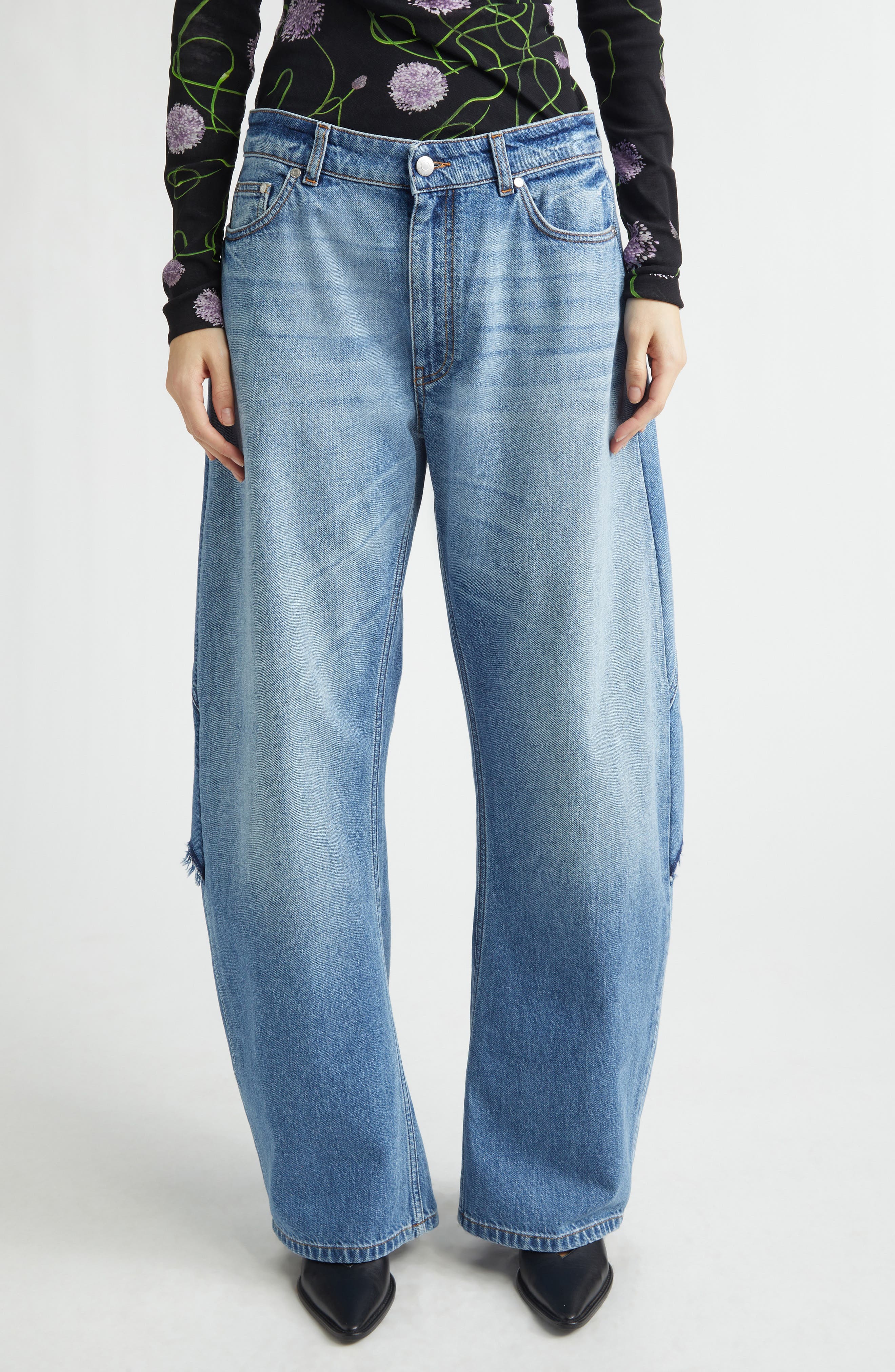 Deconstructed Curved Barrel Leg Jeans - image 1