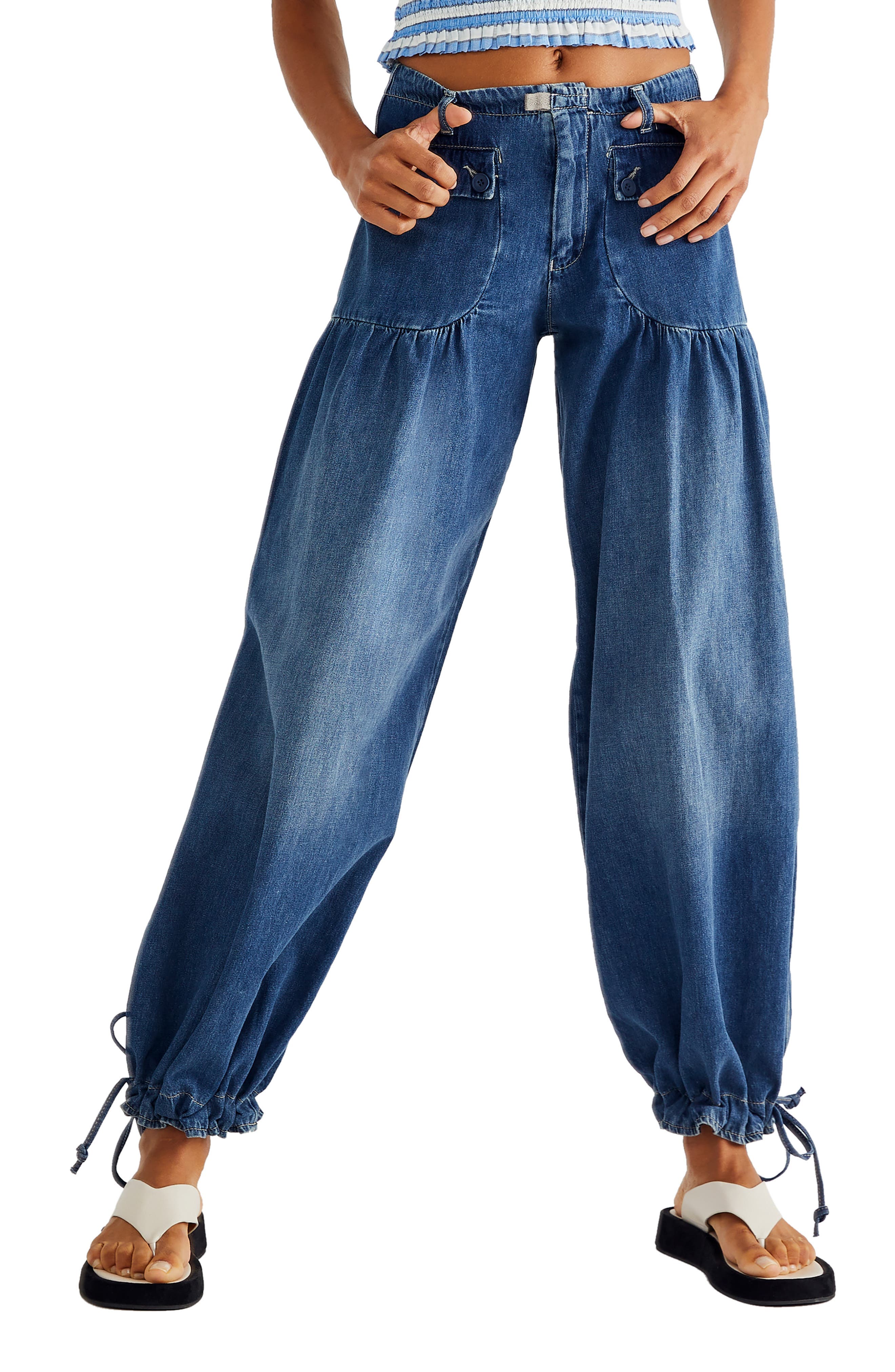 Lotus High Waist Tie Hem Barrel Leg Jeans - image 1