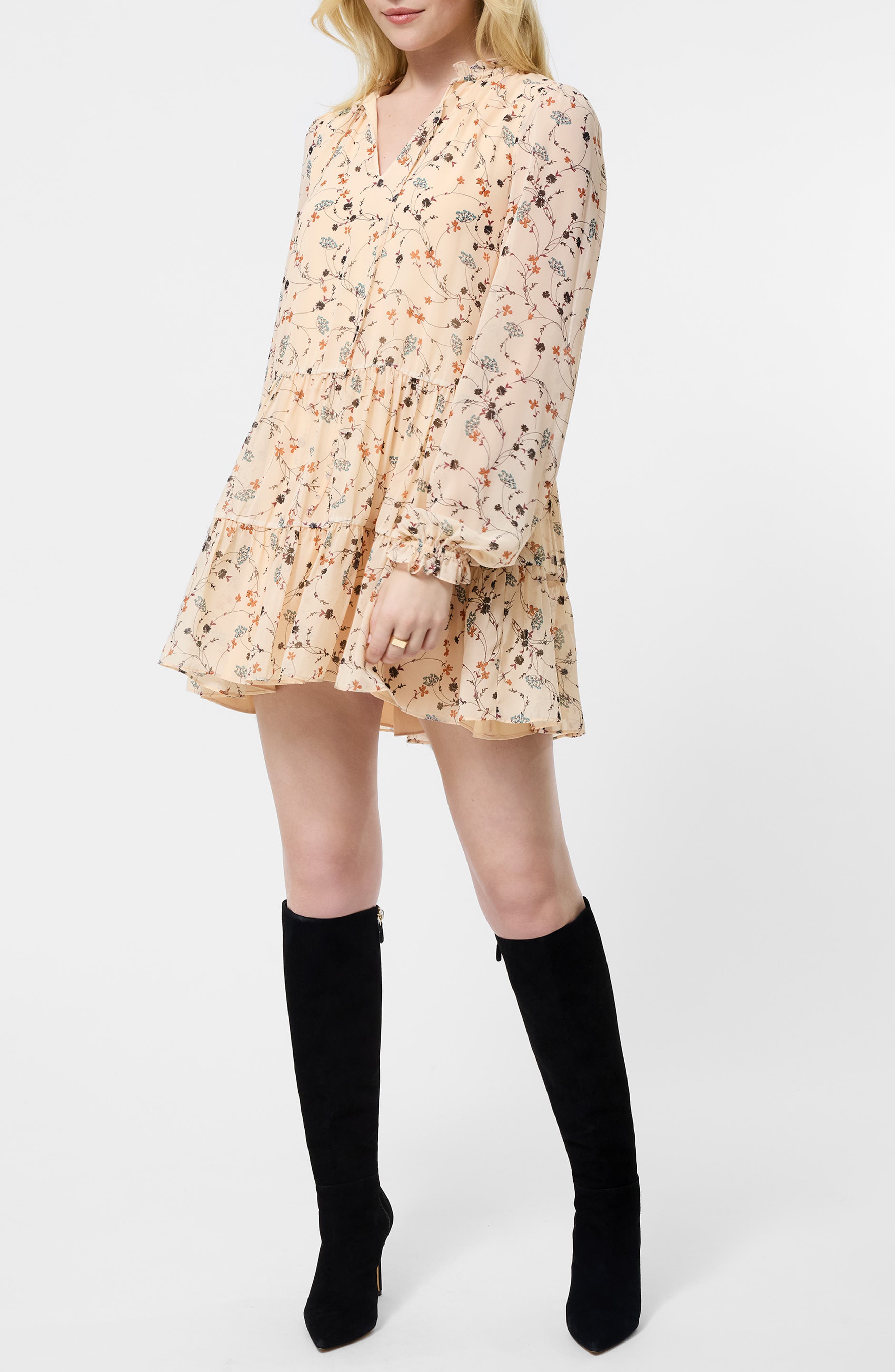 Marina Floral Long Sleeve Chiffon Tiered Minidress - image 1
