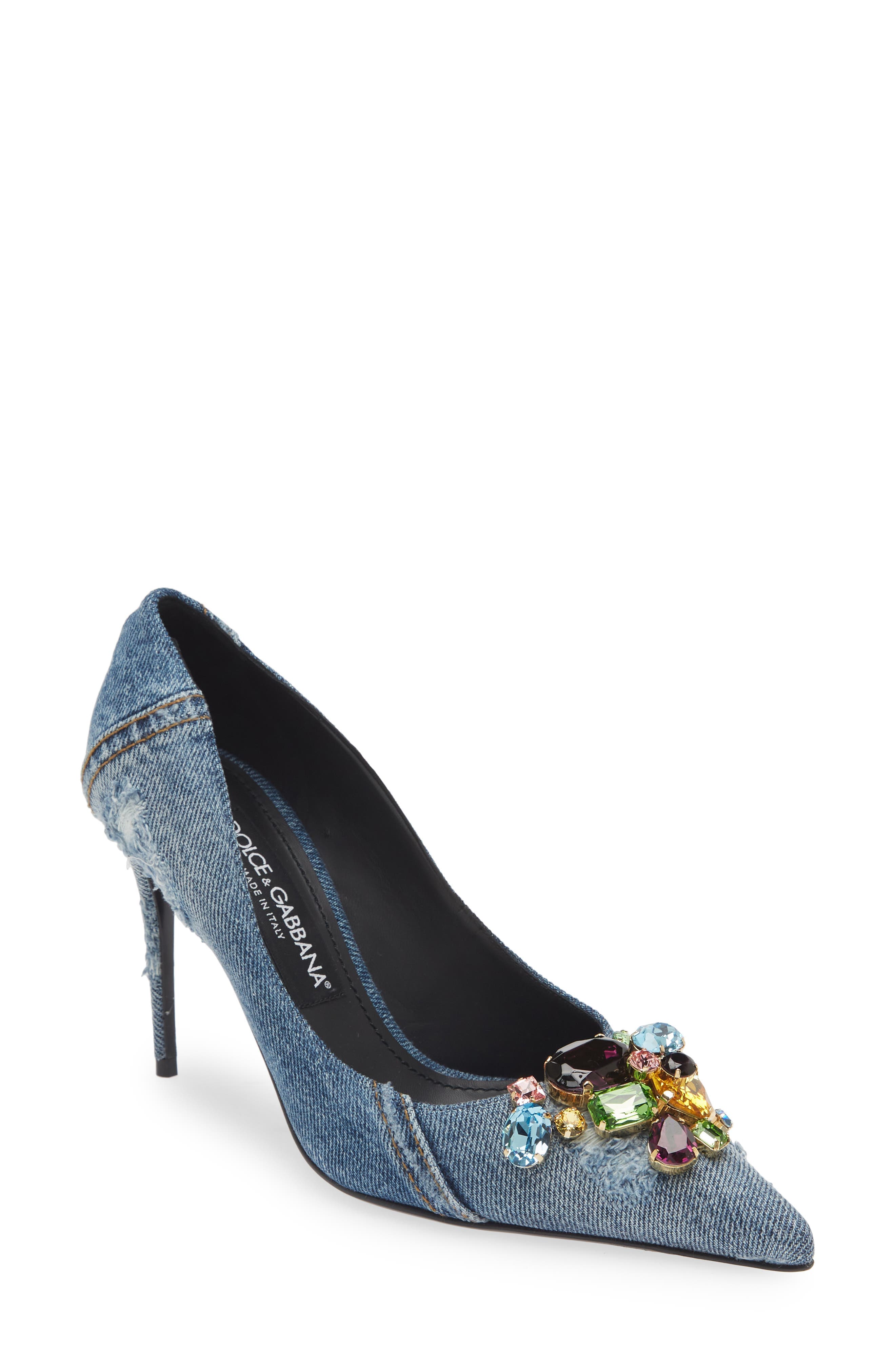 Patchwork Denim Pointed Toe Pump - image 1
