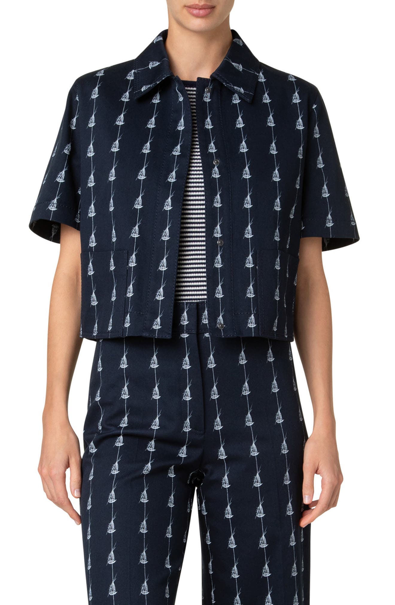 Sailboat Pinstripe Short Sleeve Crop Jacket - image 1