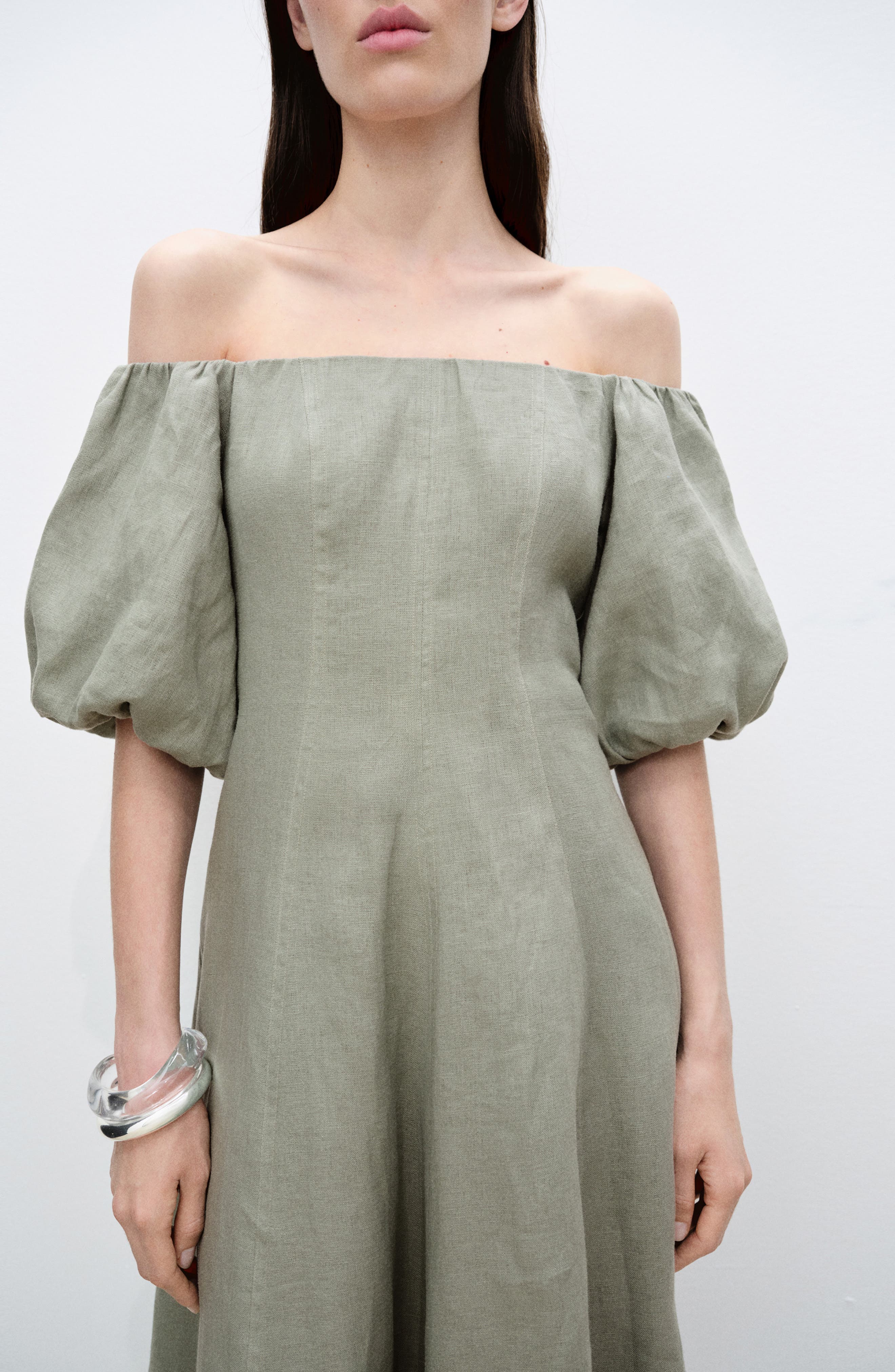 Menorca Off the Shoulder Linen Dress - image 2