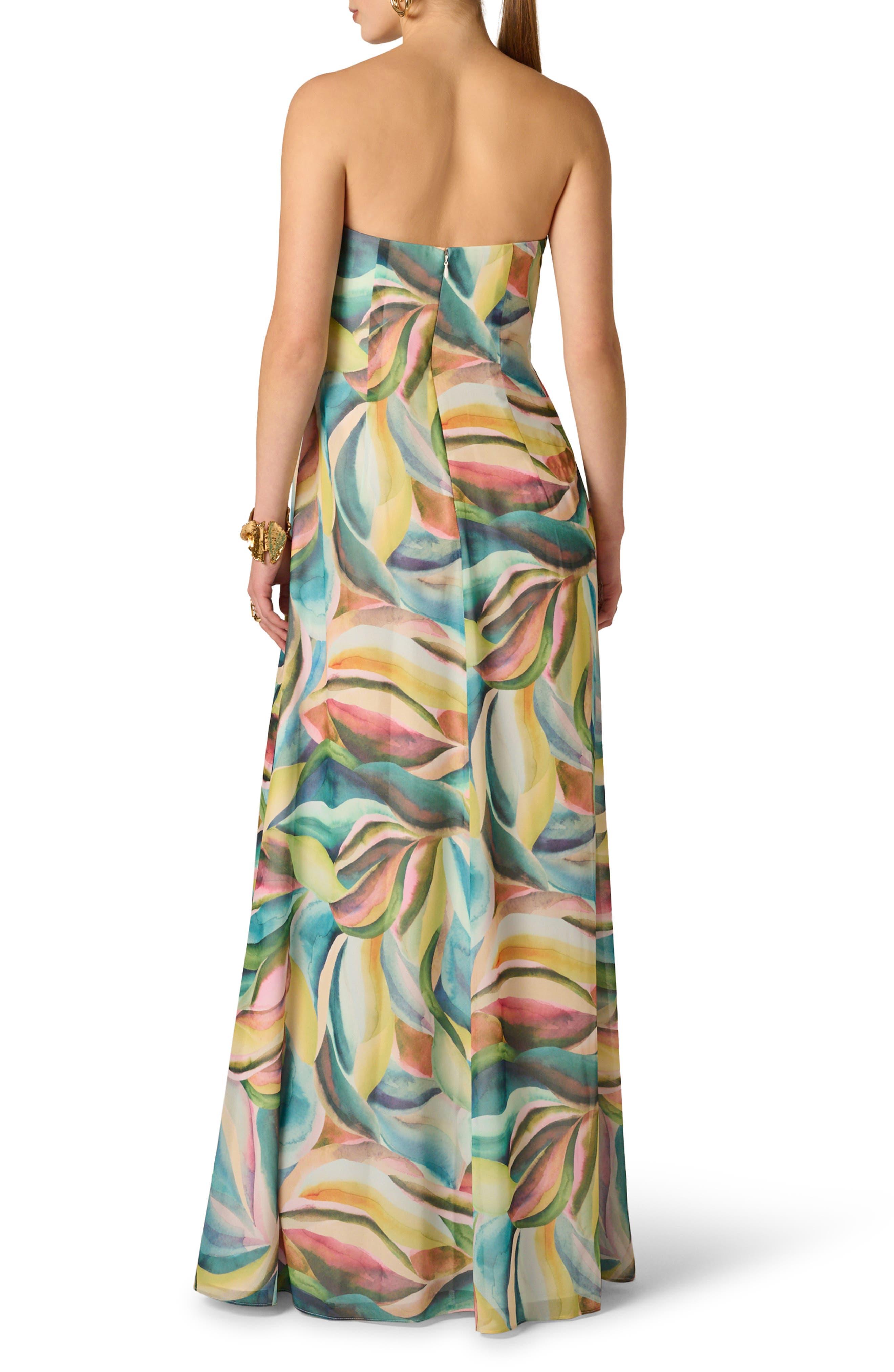 Print Strapless Chiffon Gown - image 2