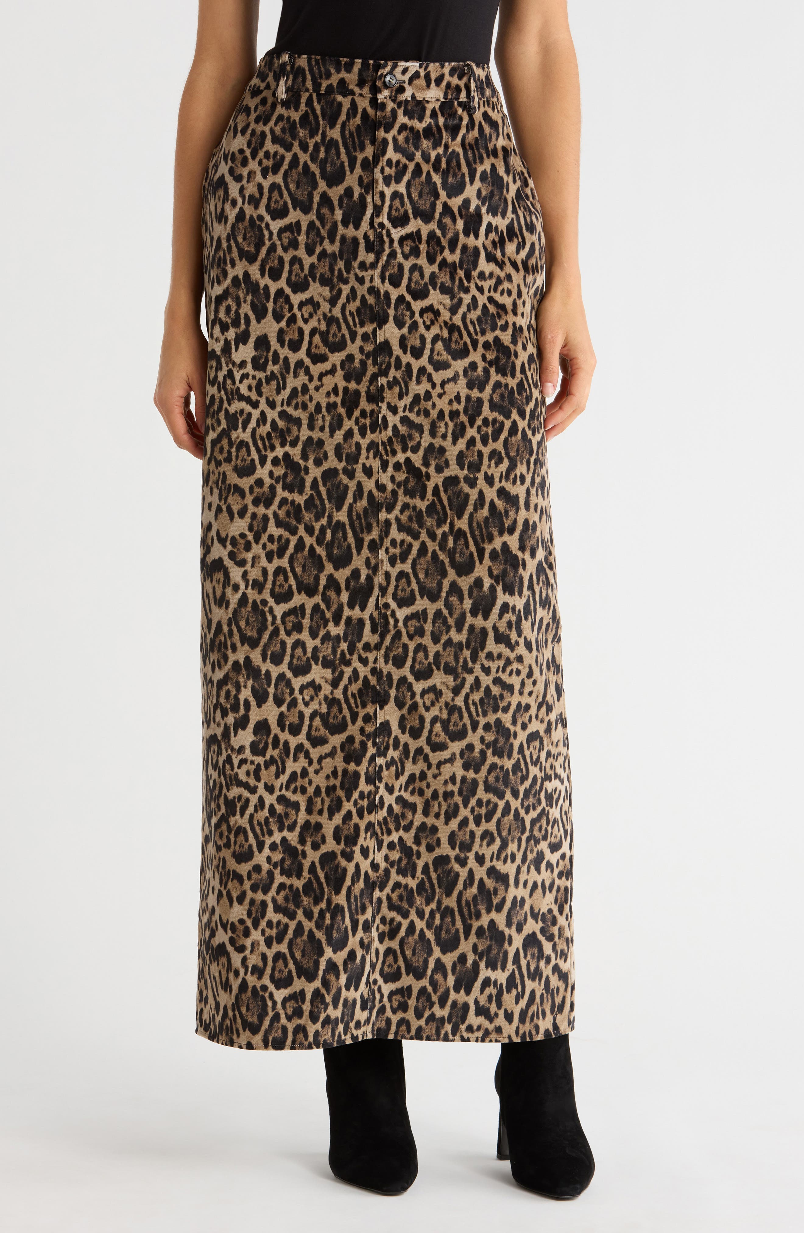 x Sara Walker Samantha Leopard Print Velveteen Maxi Skirt - image 1