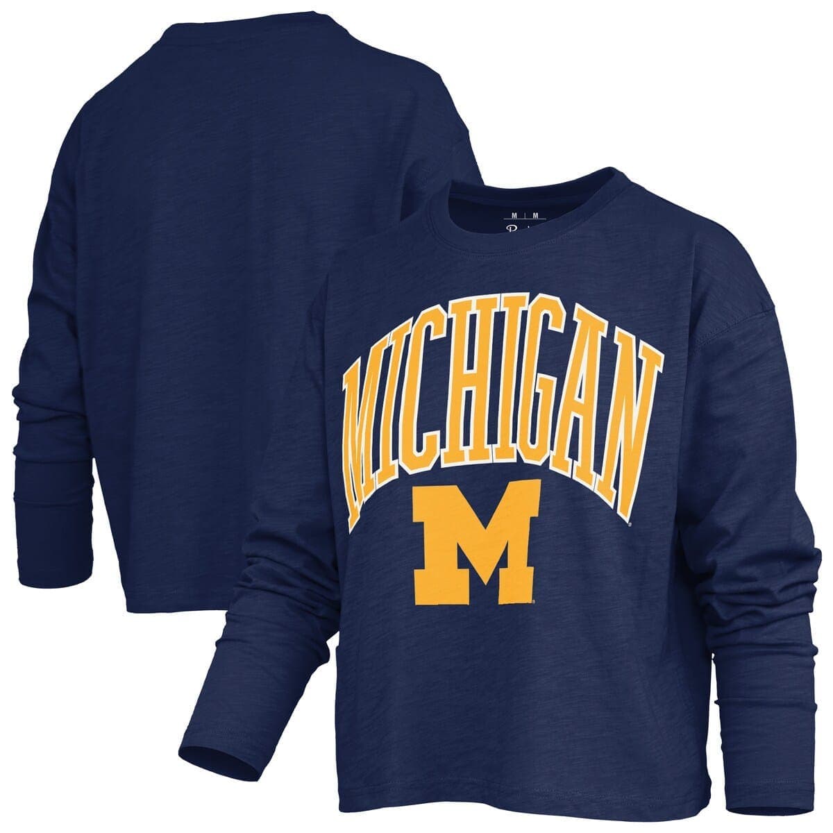 Women's Pressbox Navy Michigan Wolverines Motley Boxy Waist-Length Long Sleeve T-Shirt - image 1