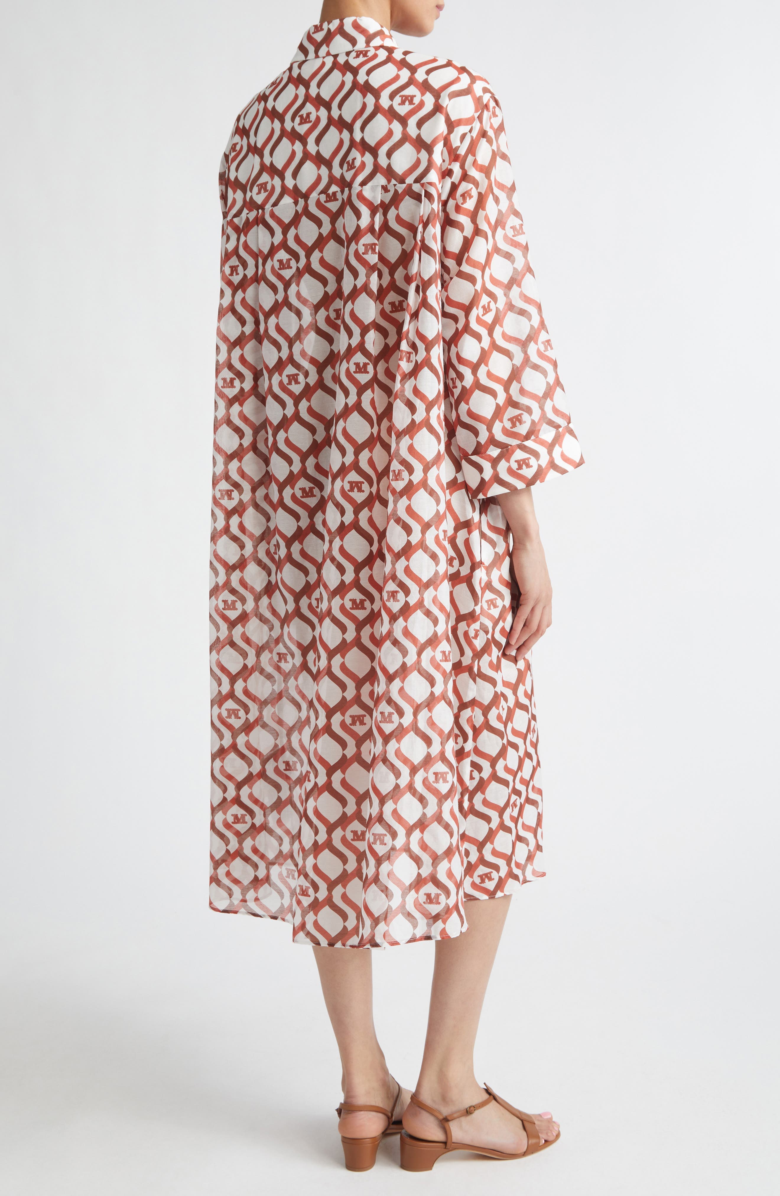 Beachwear Monogram Print Long Sleeve Cotton & Silk Voile Shirtdress - image 2