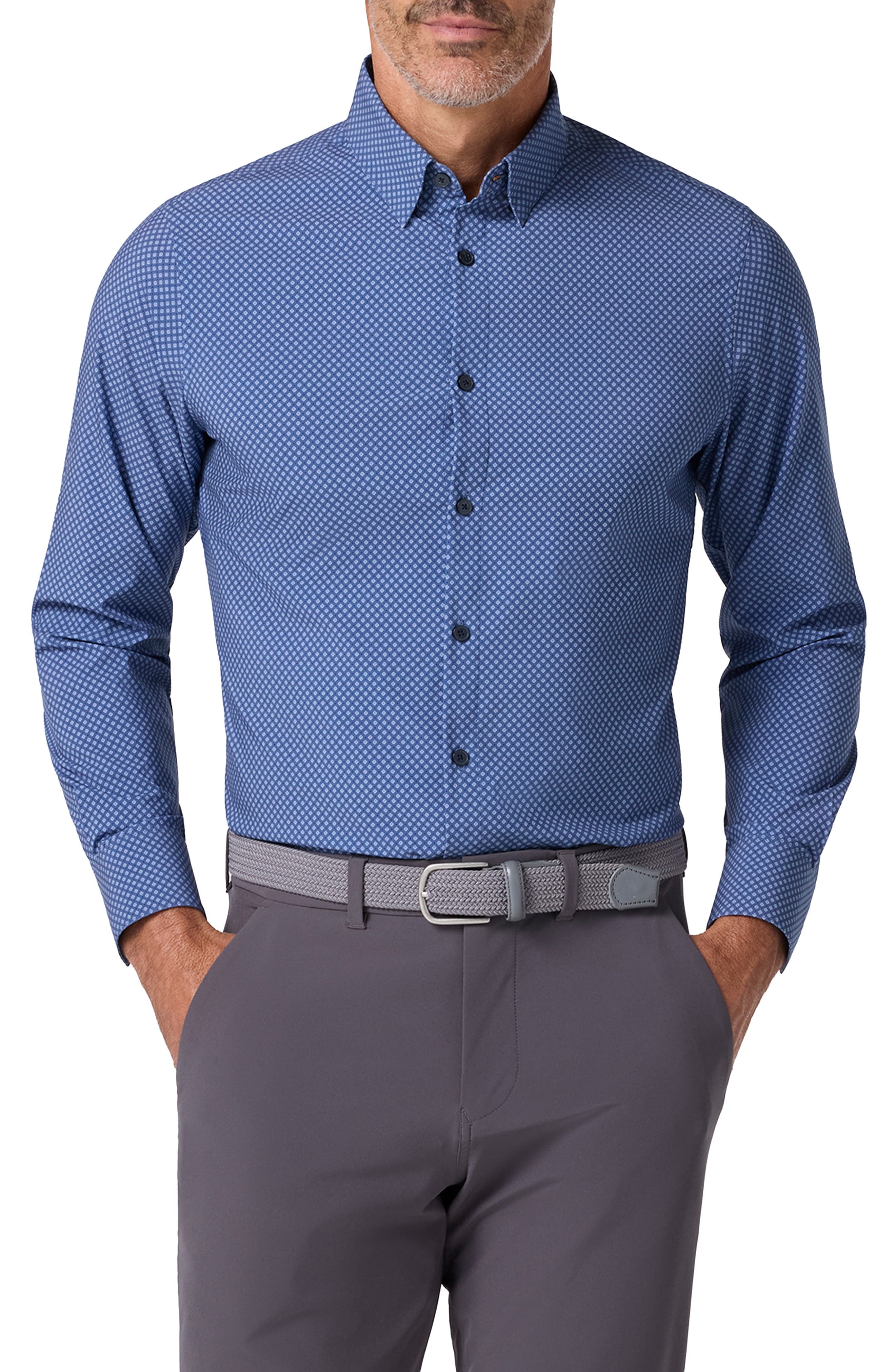 Leeward Trim Fit Diamond Print Performance Button-Up Shirt - image 1