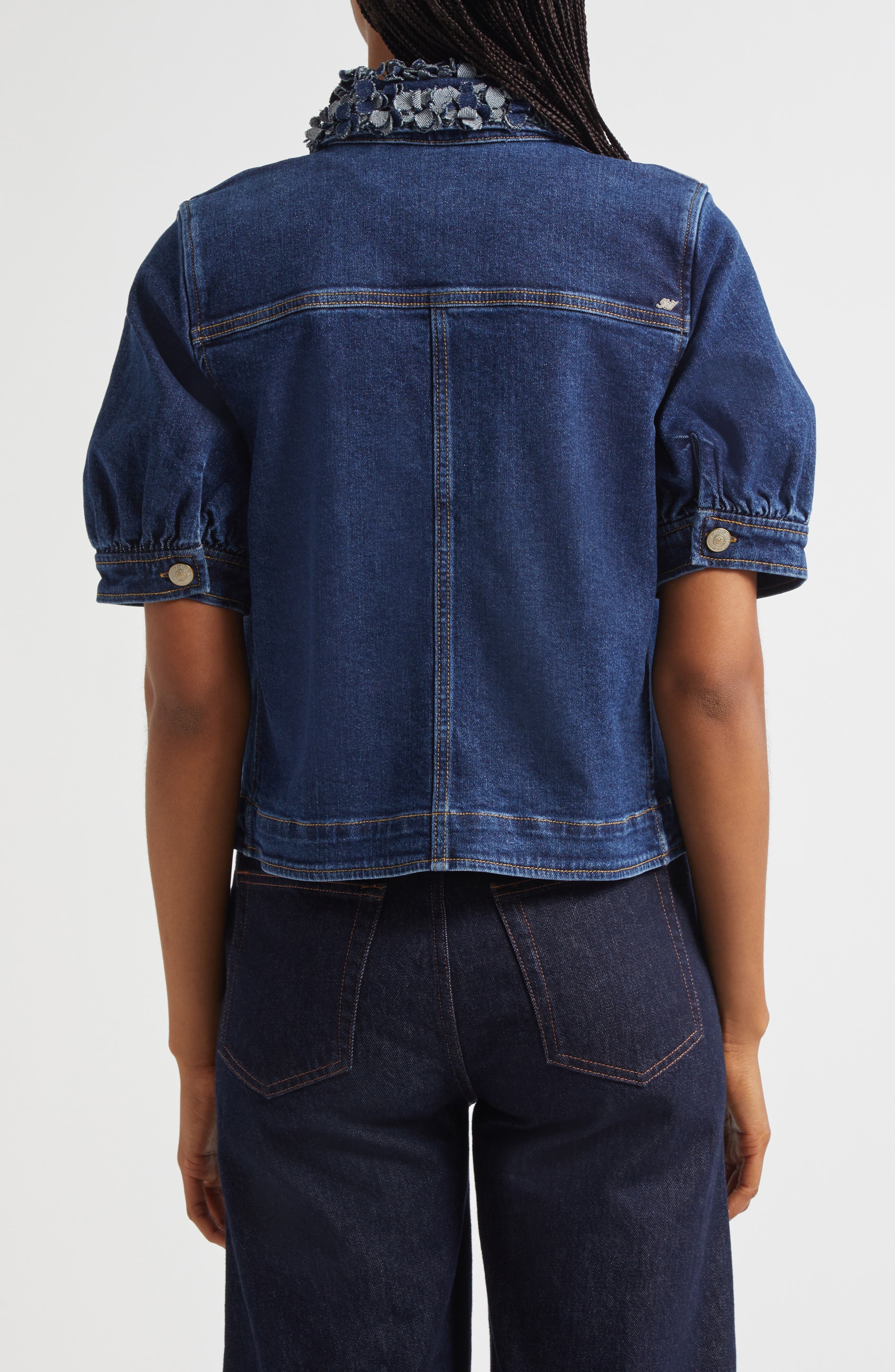 Ethel Petal Collar Short Sleeve Denim Jacket - image 2