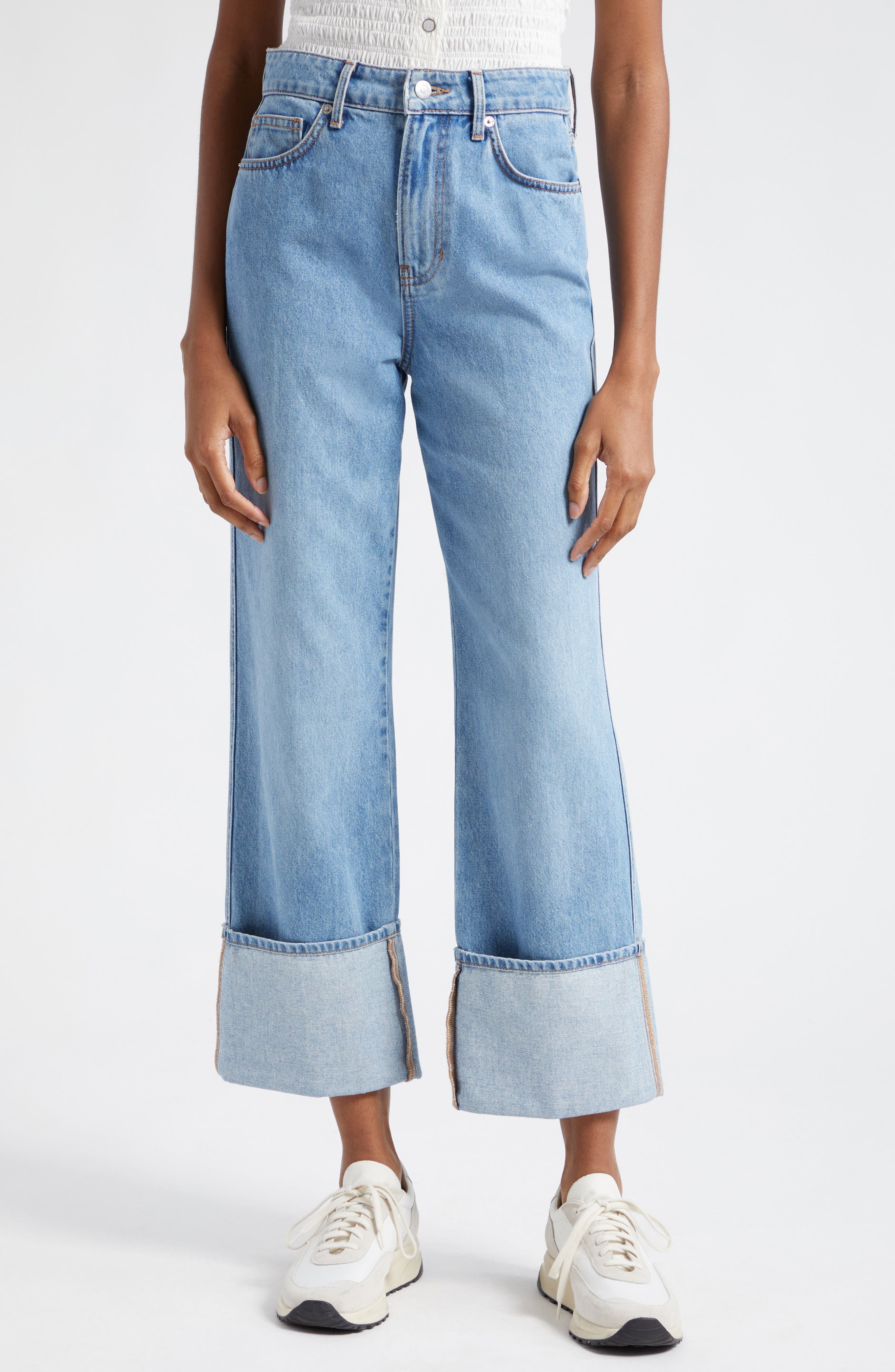 Dylan Cuffed High Waist Relaxed Straight Leg Jeans - image 1