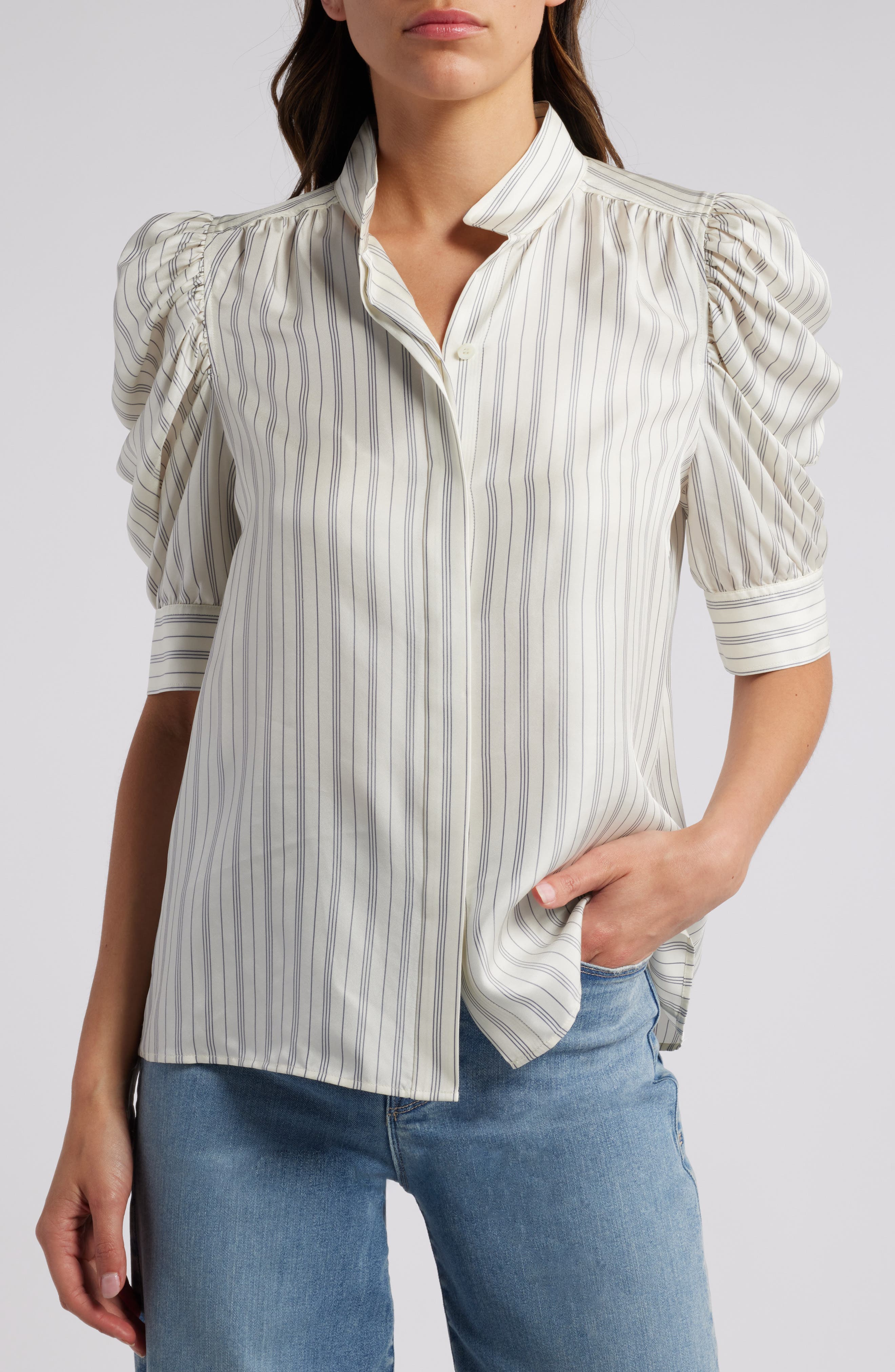 Gillian Stripe Silk Button-Up Shirt - image 1