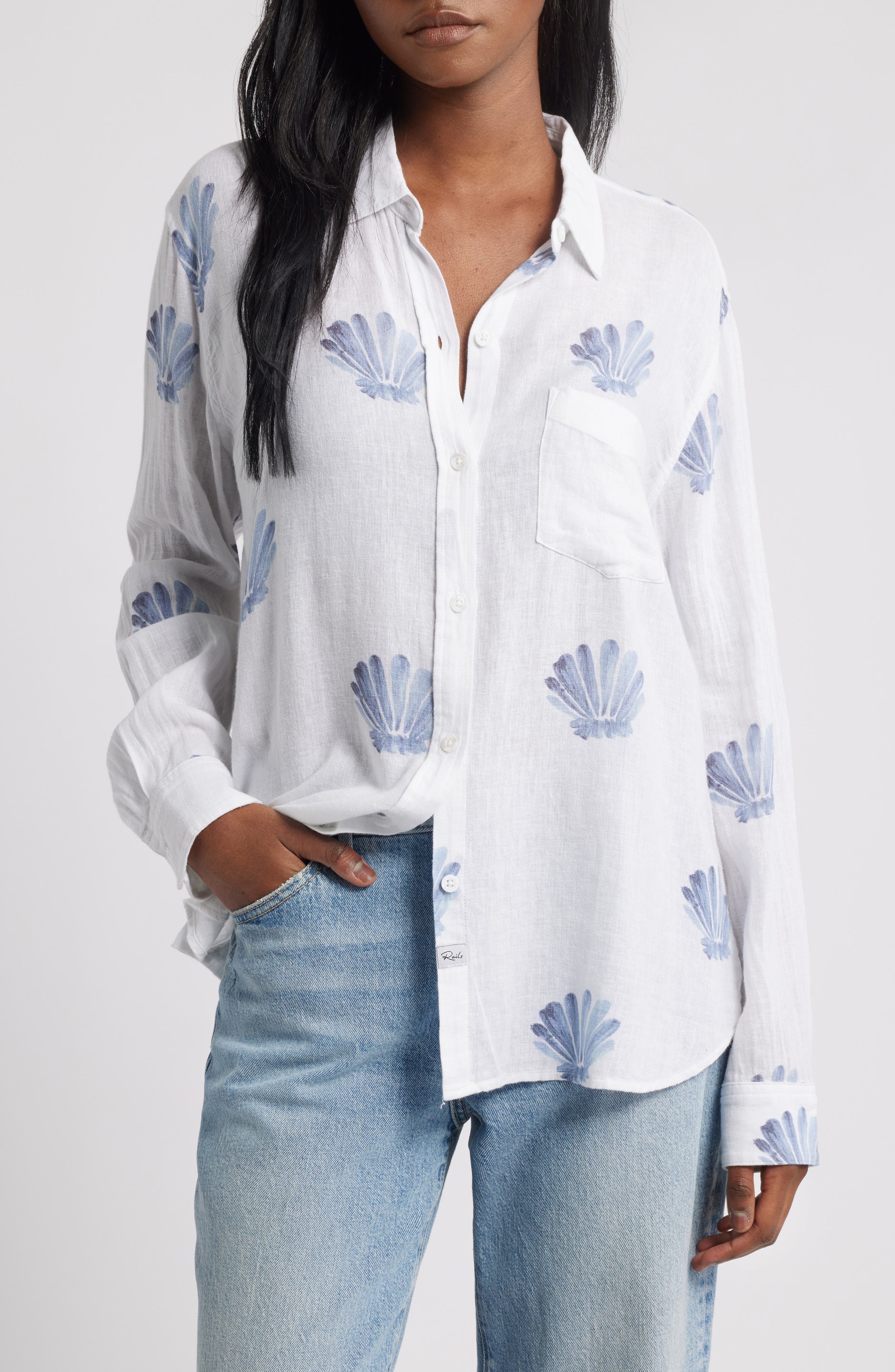 Charli Seashell Print Linen Blend Button-Up Shirt - image 1