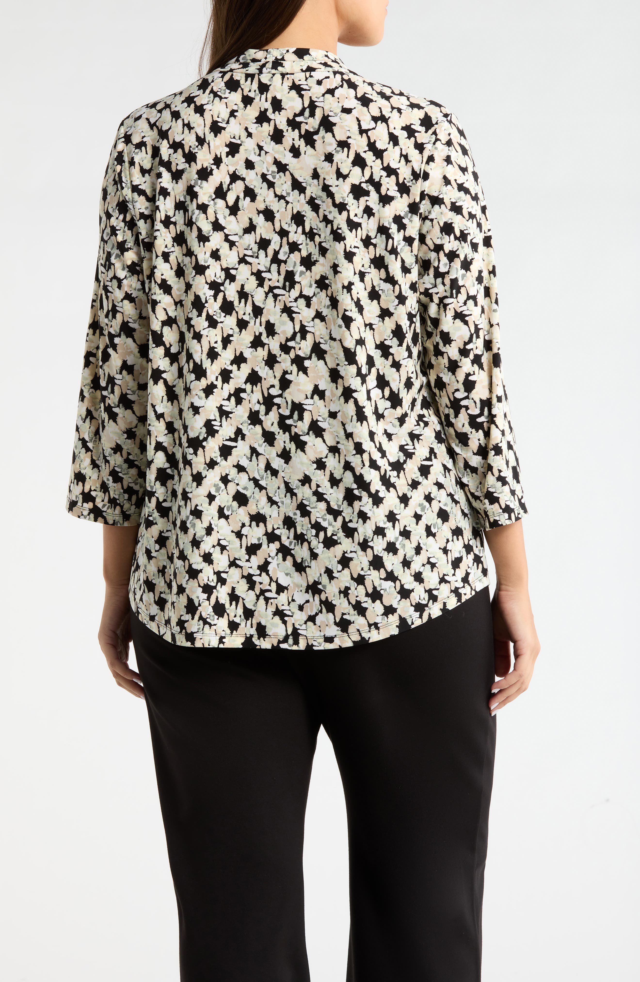 Print Pleat Three-Quarter Sleeve Top - image 2
