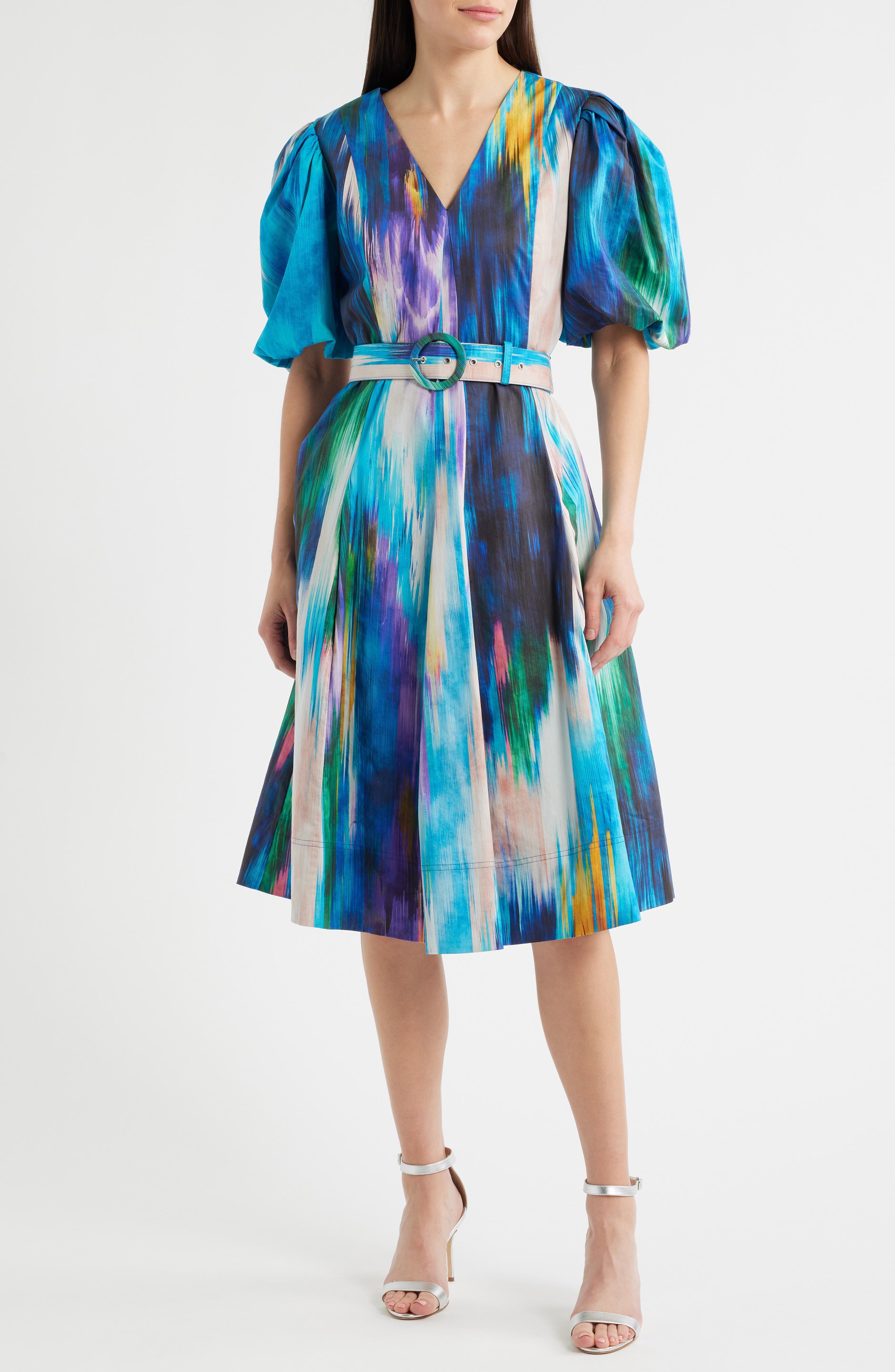 Miriam Ikat Print Belted Cotton Dress - image 1