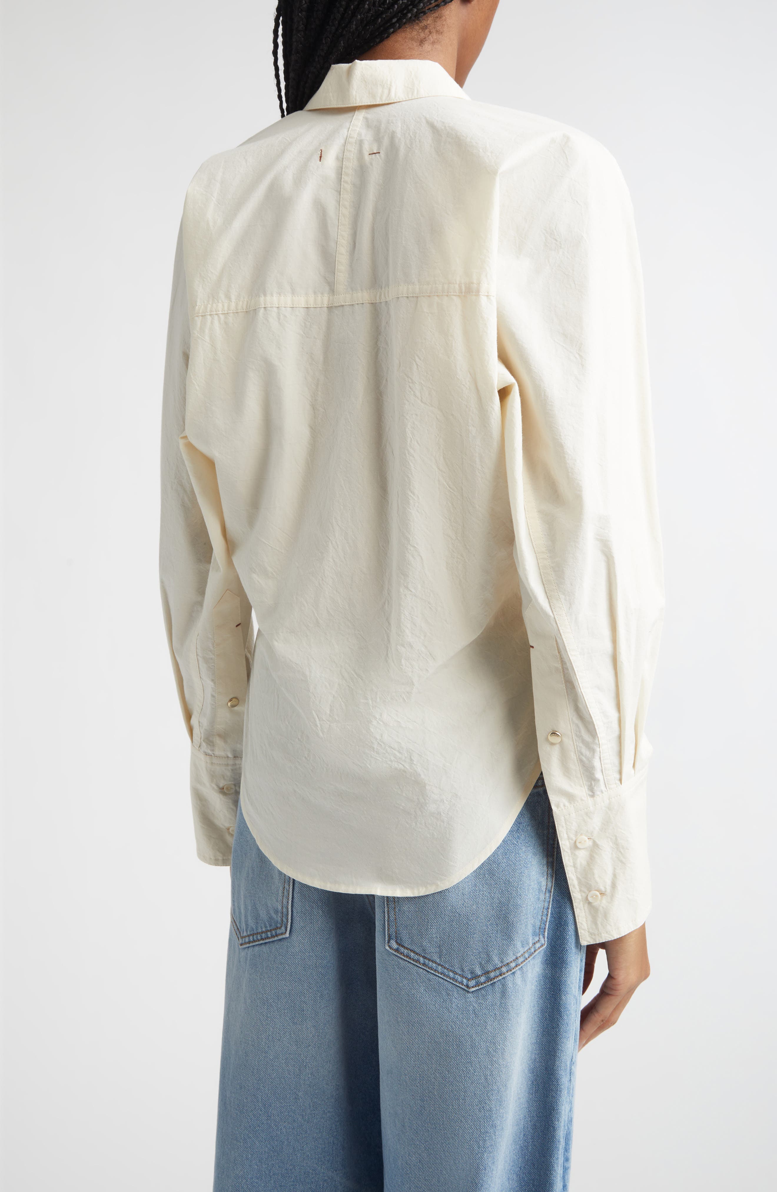 Ridge Crinkled Cotton Poplin Button-Up Shirt - image 2
