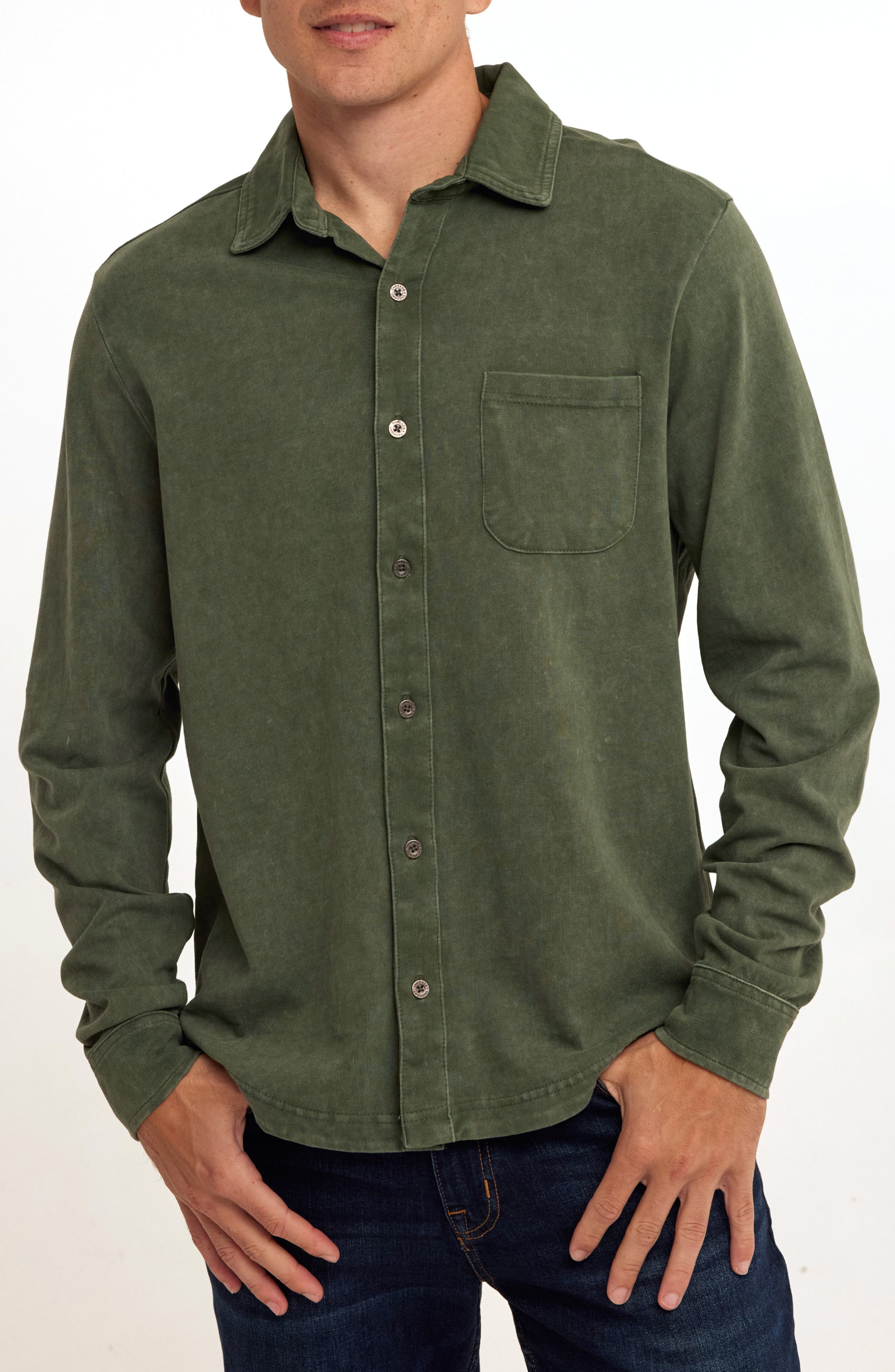 Dorain Mineral Wash Knit Button-Up Shirt - image 1