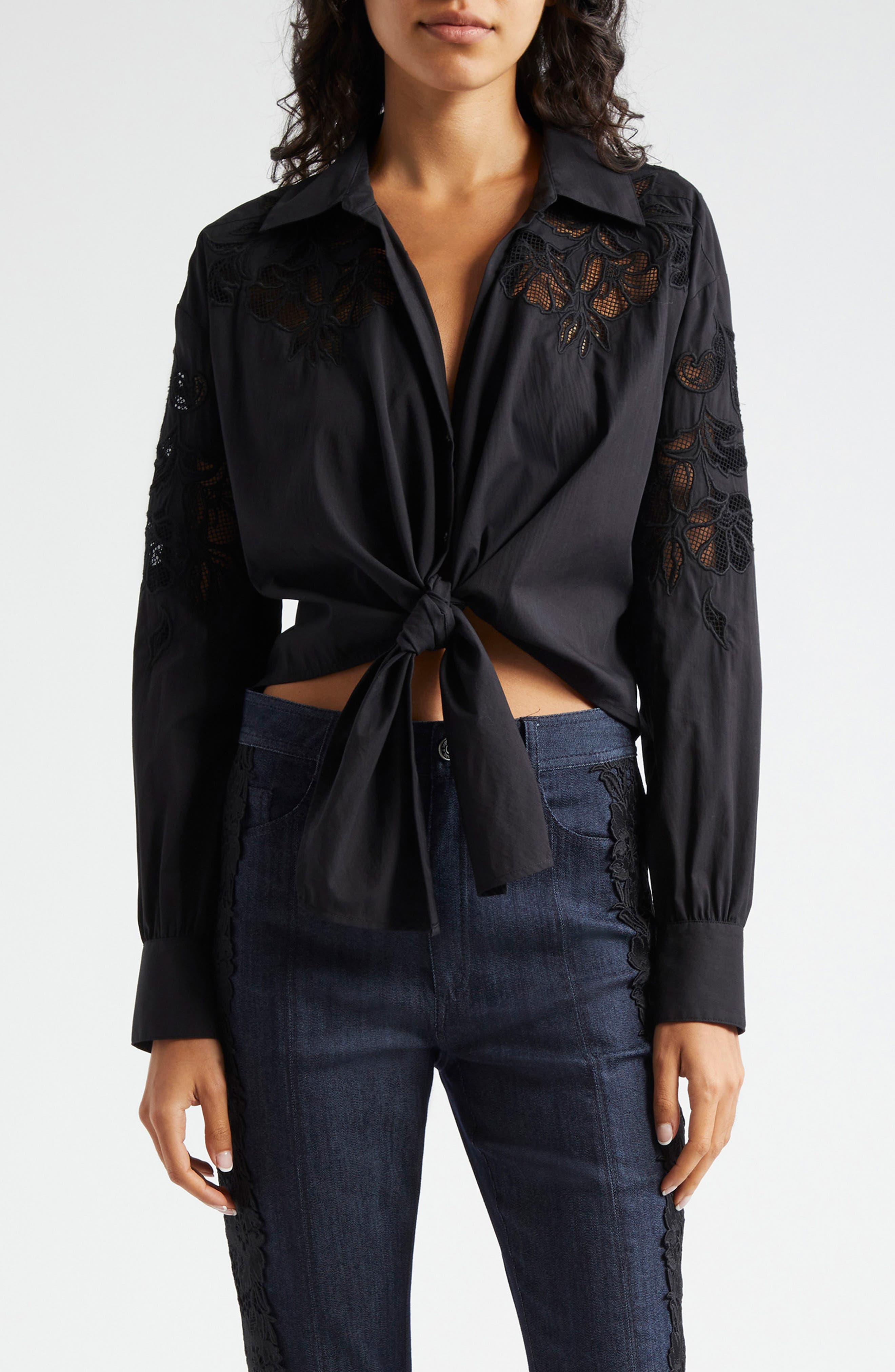 Marianna Mesh Embroidered Button-Up Shirt - image 1