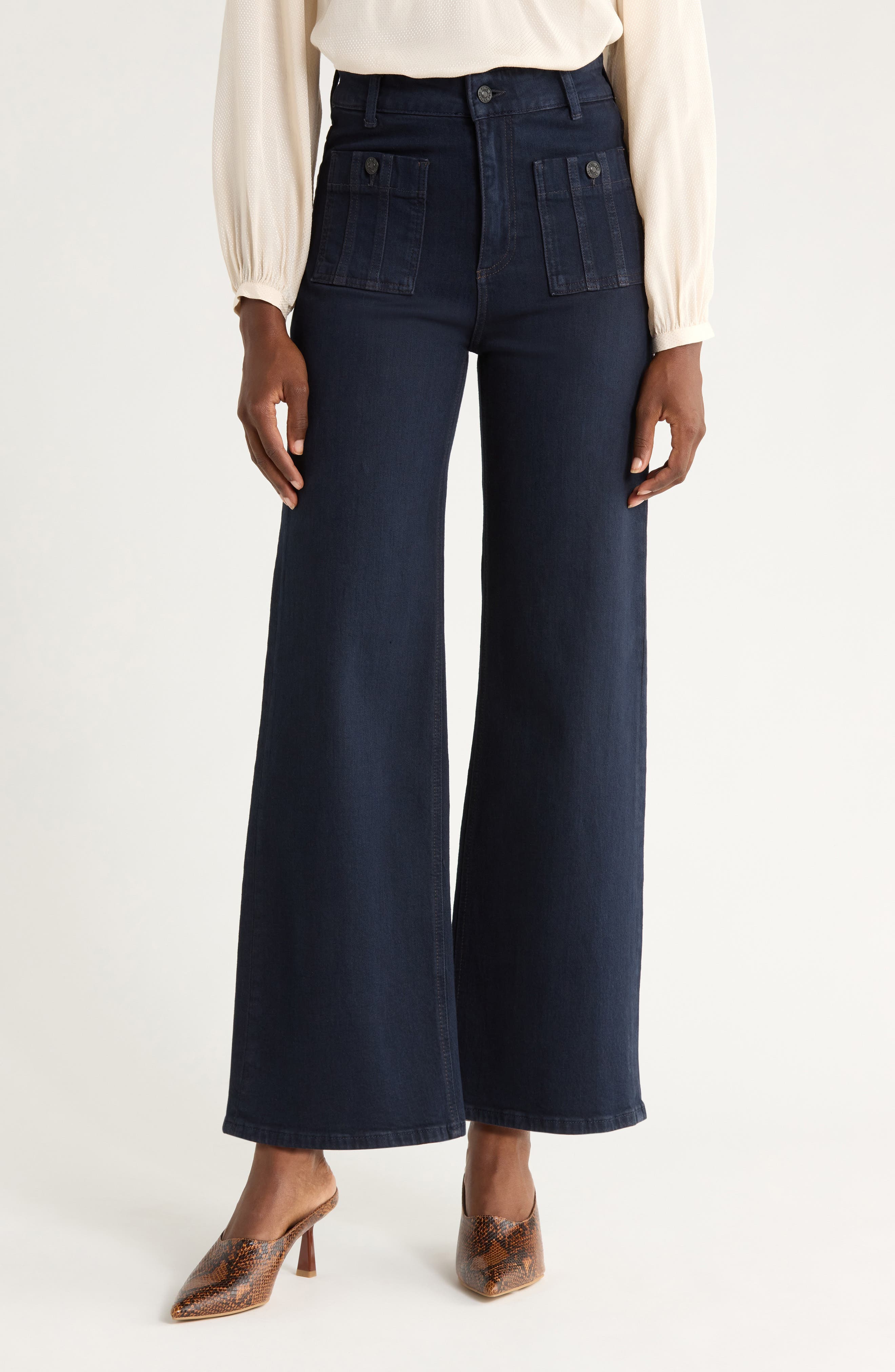 Anessa High Waist Patch Pocket Wide Leg Jeans - image 1