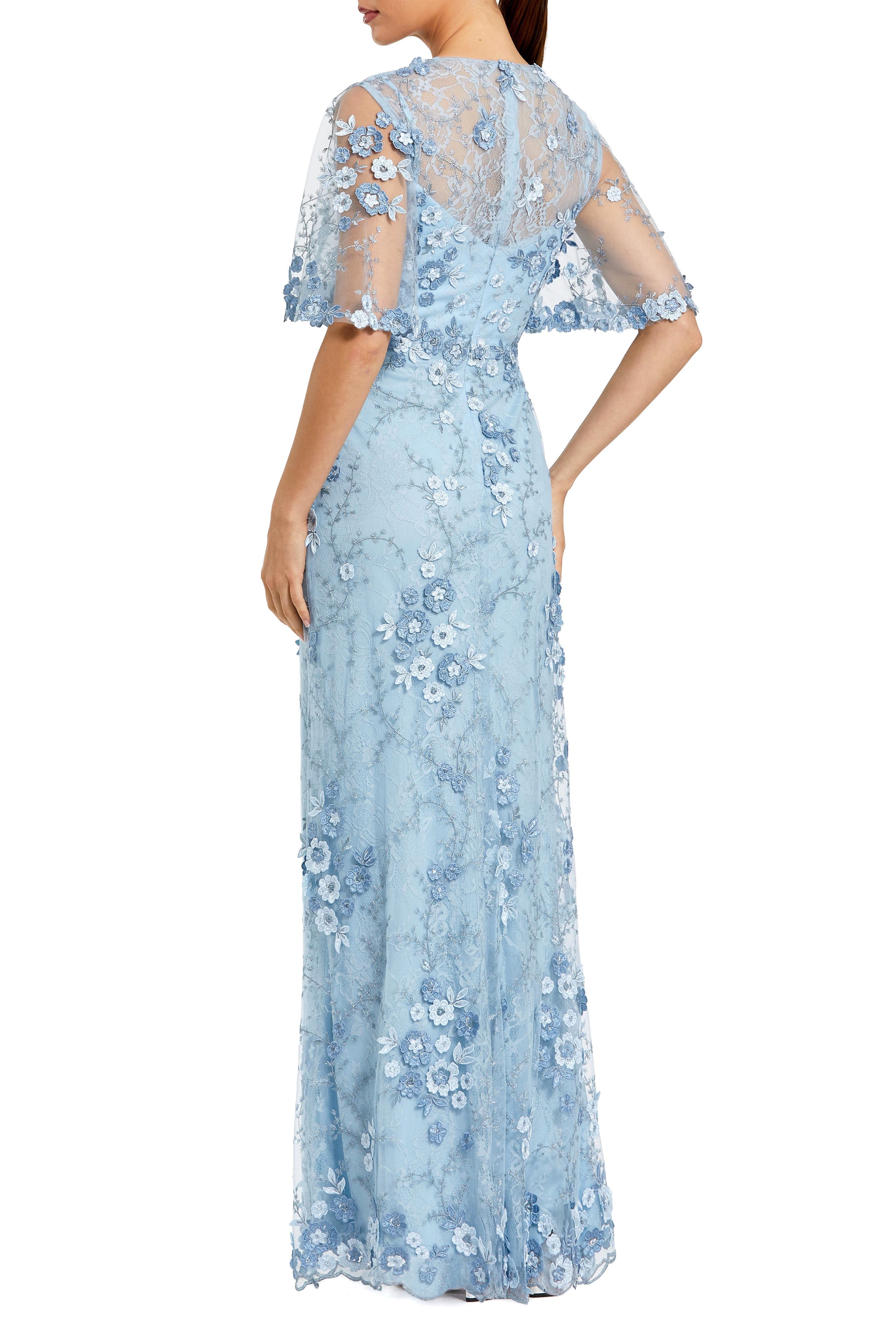 Petite Flutter Sleeve Floral Embroidered Net Gown - image 2
