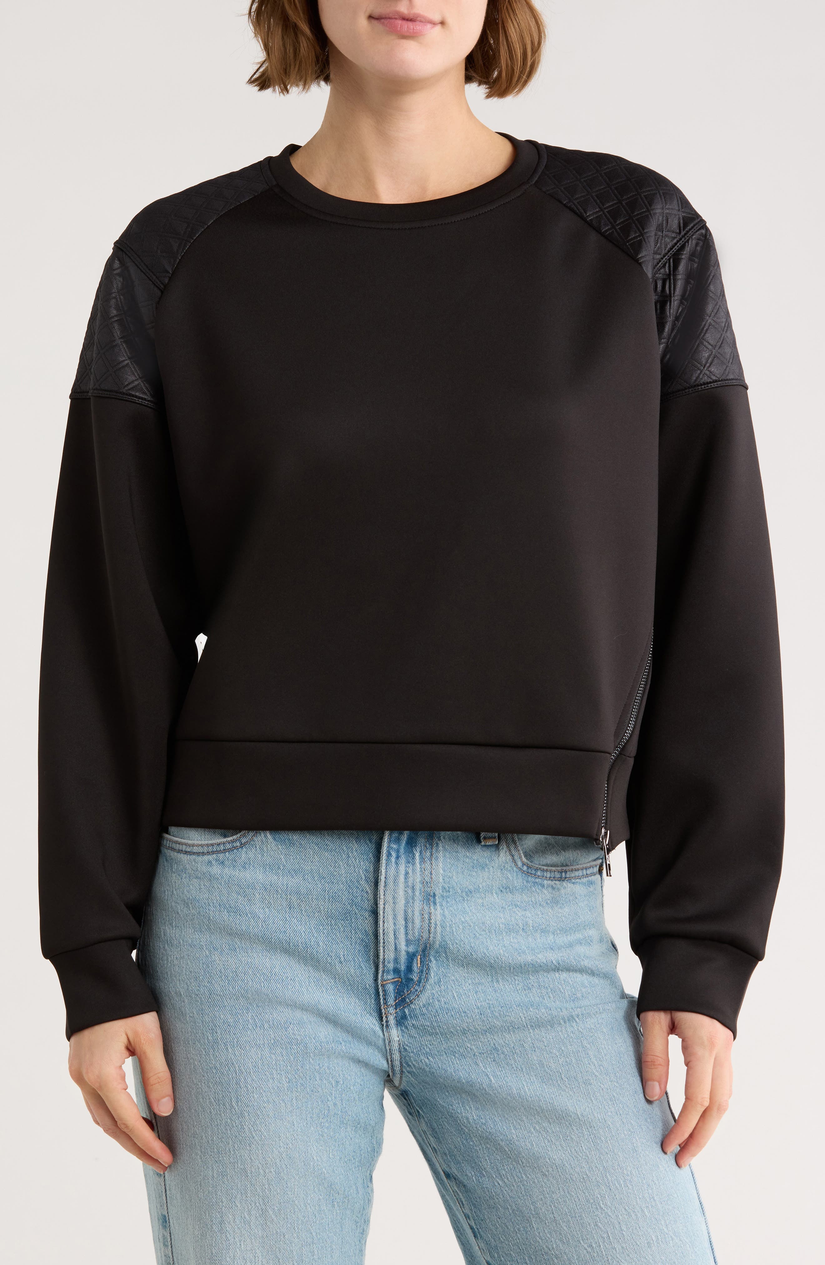 Asymmetrical Zip Quilted Sleeve Pullover - image 1