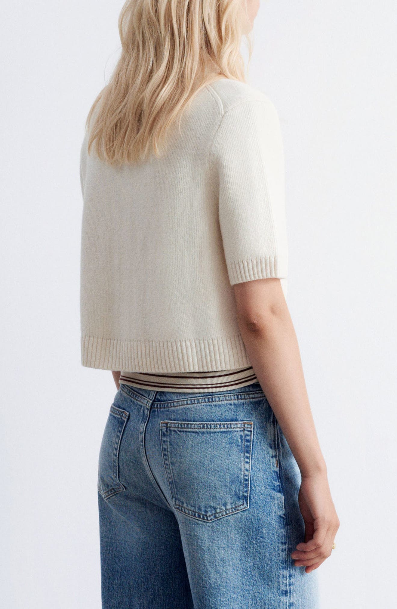 Short Sleeve Merino Wool Blend Cardigan - image 2