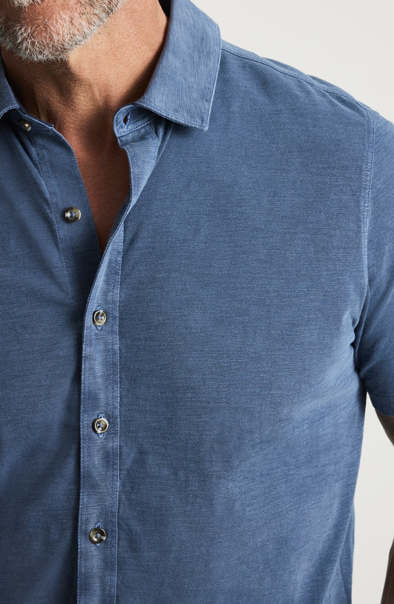 Short Sleeve Slub Cotton Jersey Button-Up Shirt - image 2