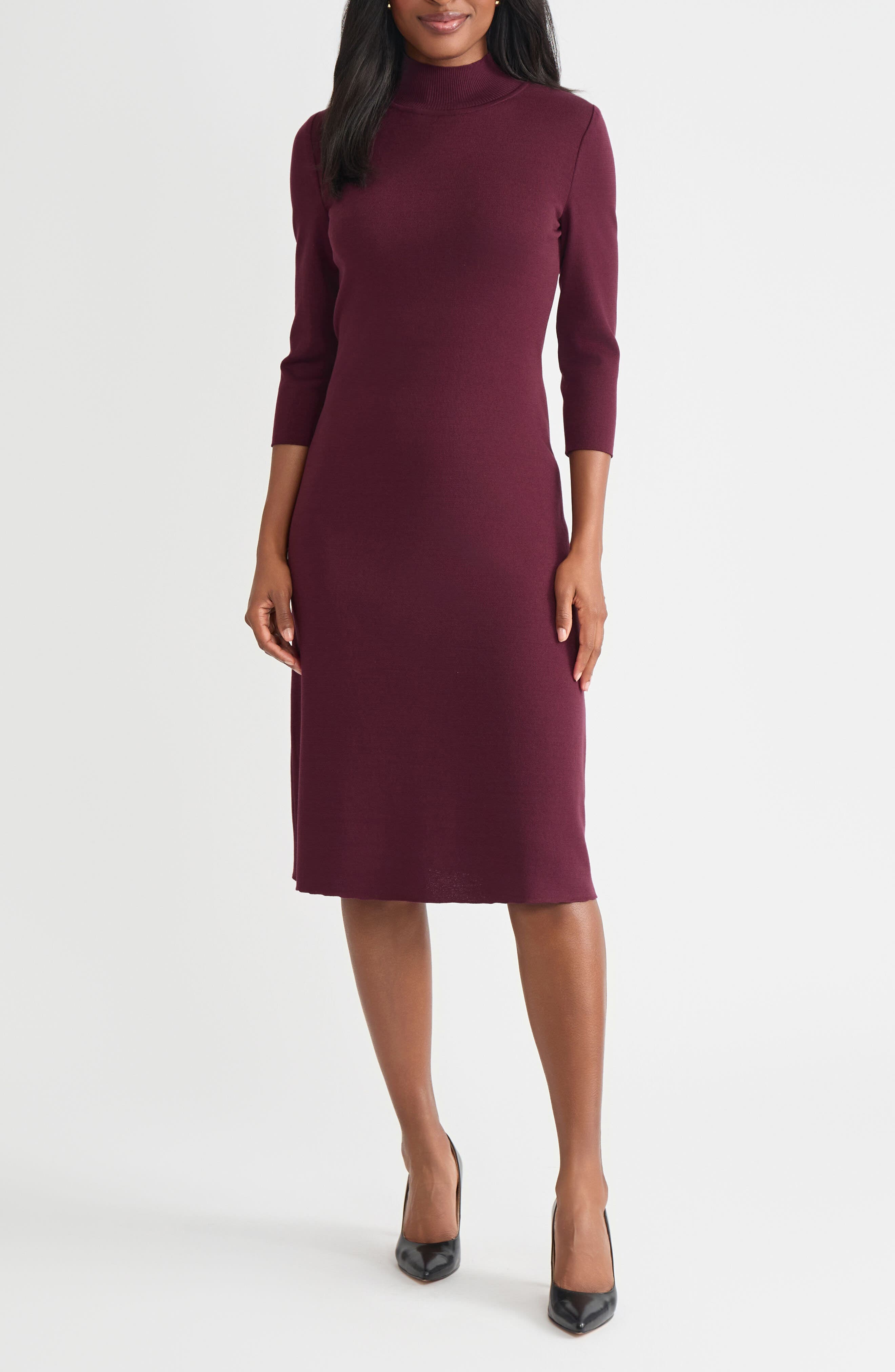 Mock Neck A-Line Knit Midi Dress - image 1