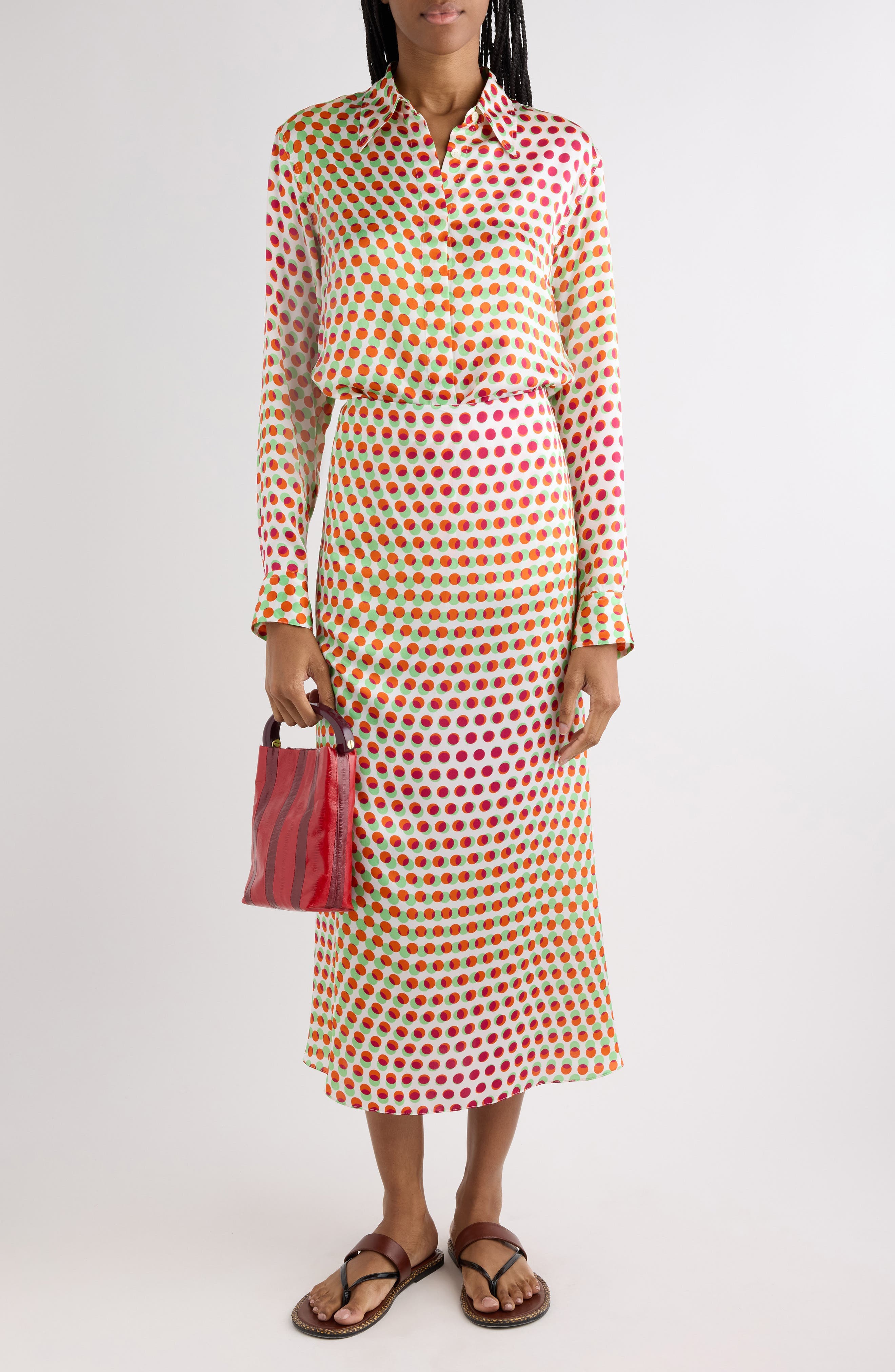 Chowy Optical Layered Polka Dot Silk Button-Up Shirt - image 2