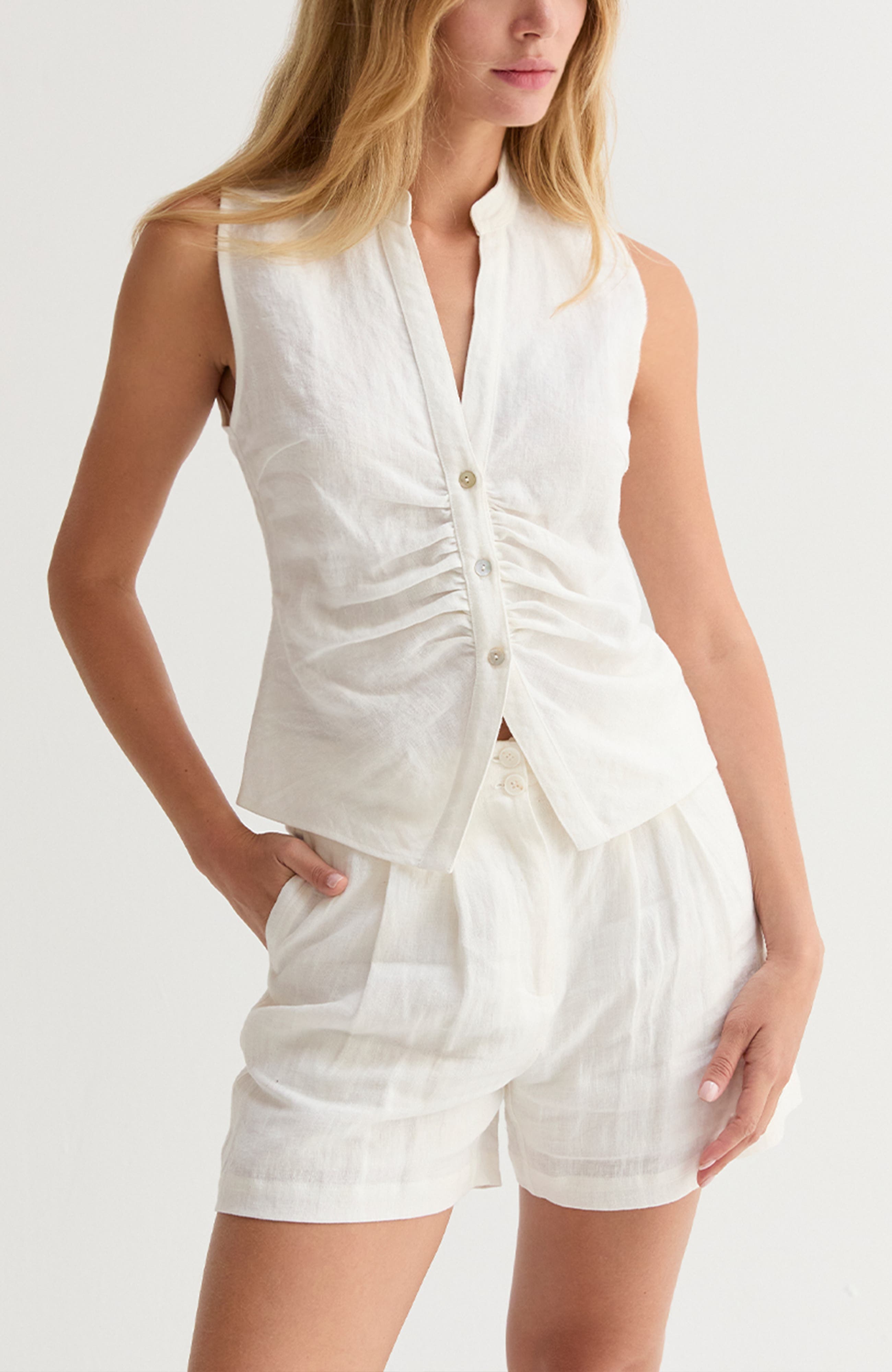 Sleeveless Mandarin Collar Blouse Top - image 1