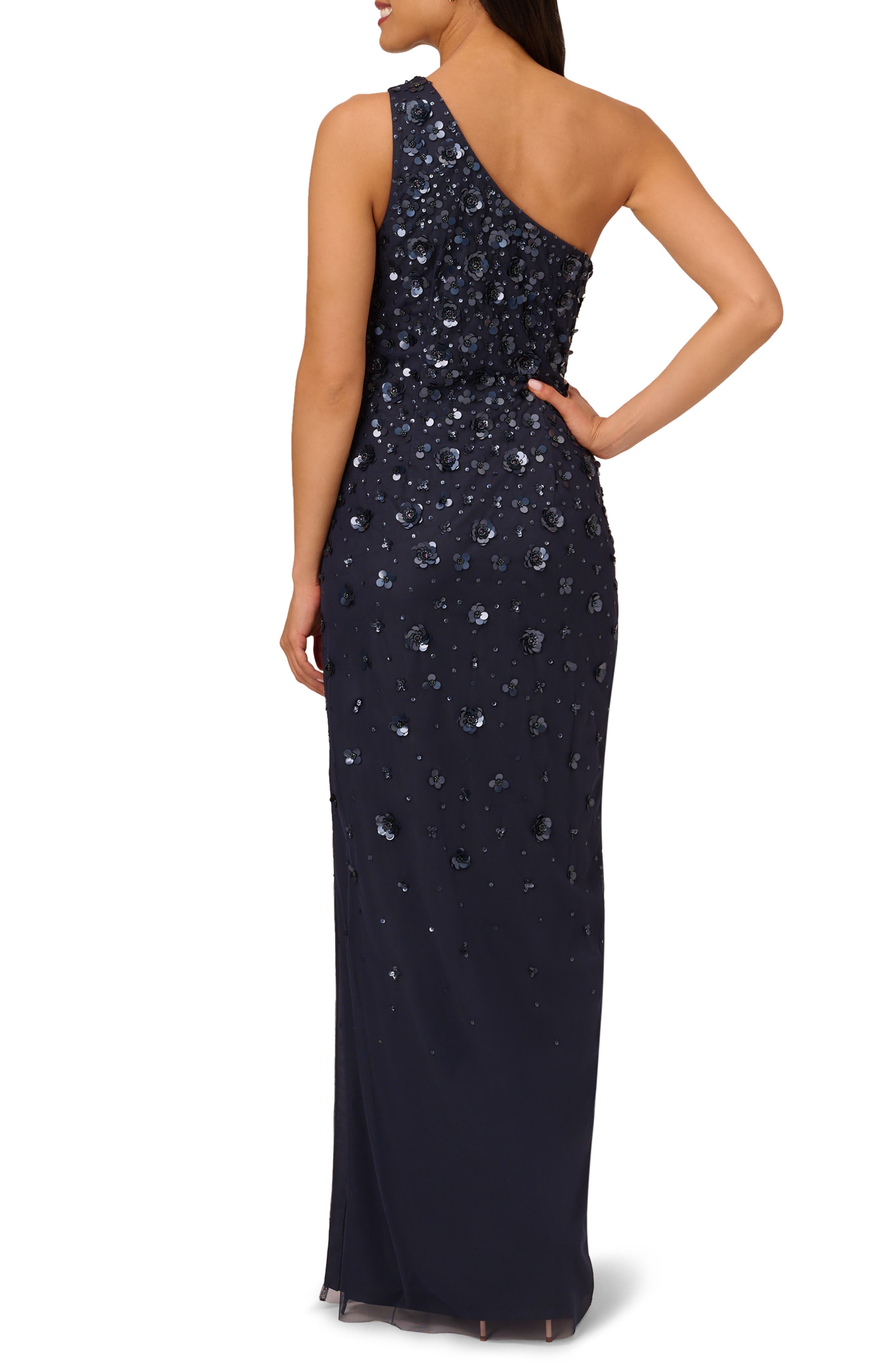 3D Beaded & Sequin One-Shoulder Gown - image 2