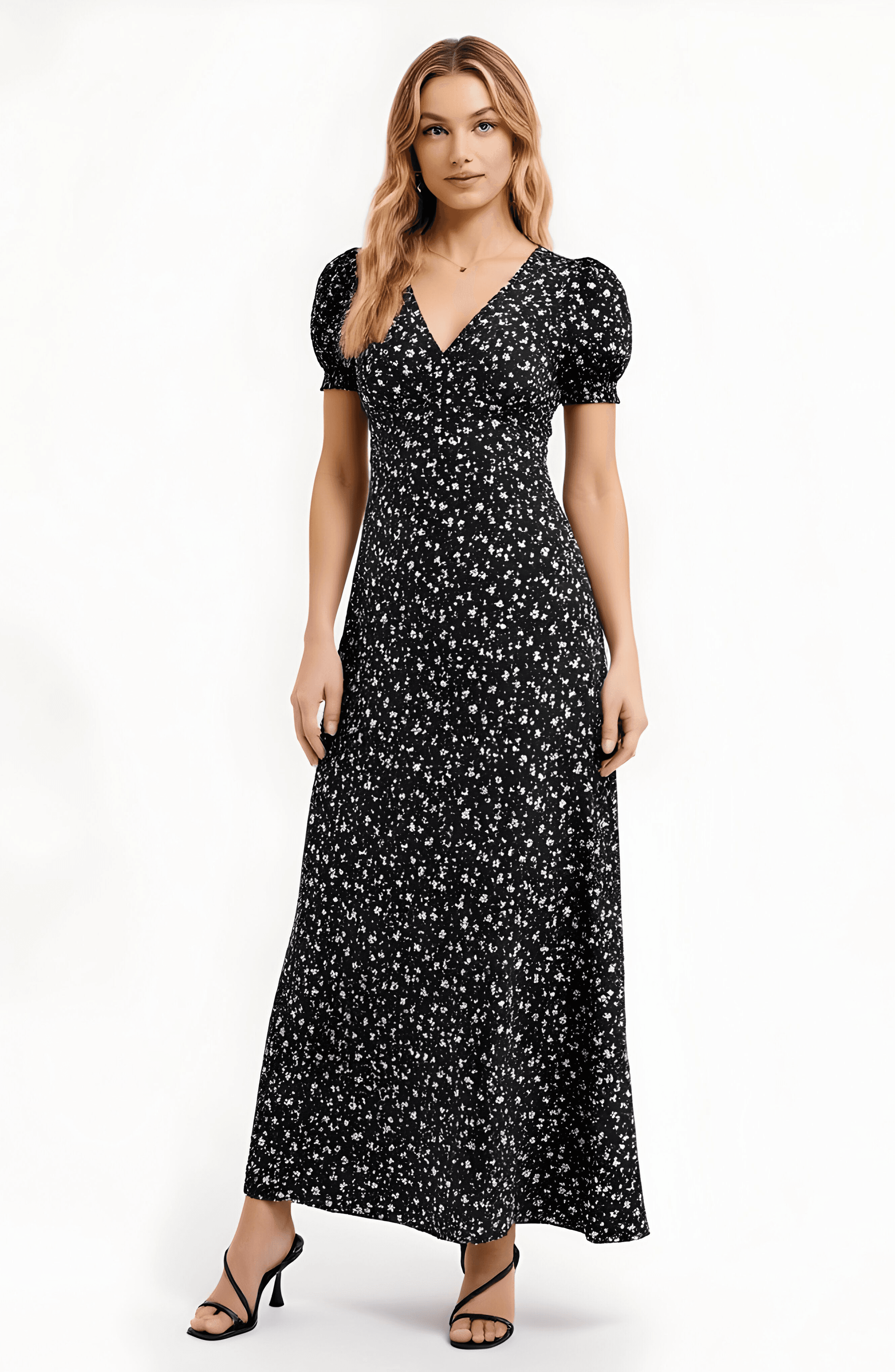 Floral Print Maxi Dress with Puff Sleeves - image 1