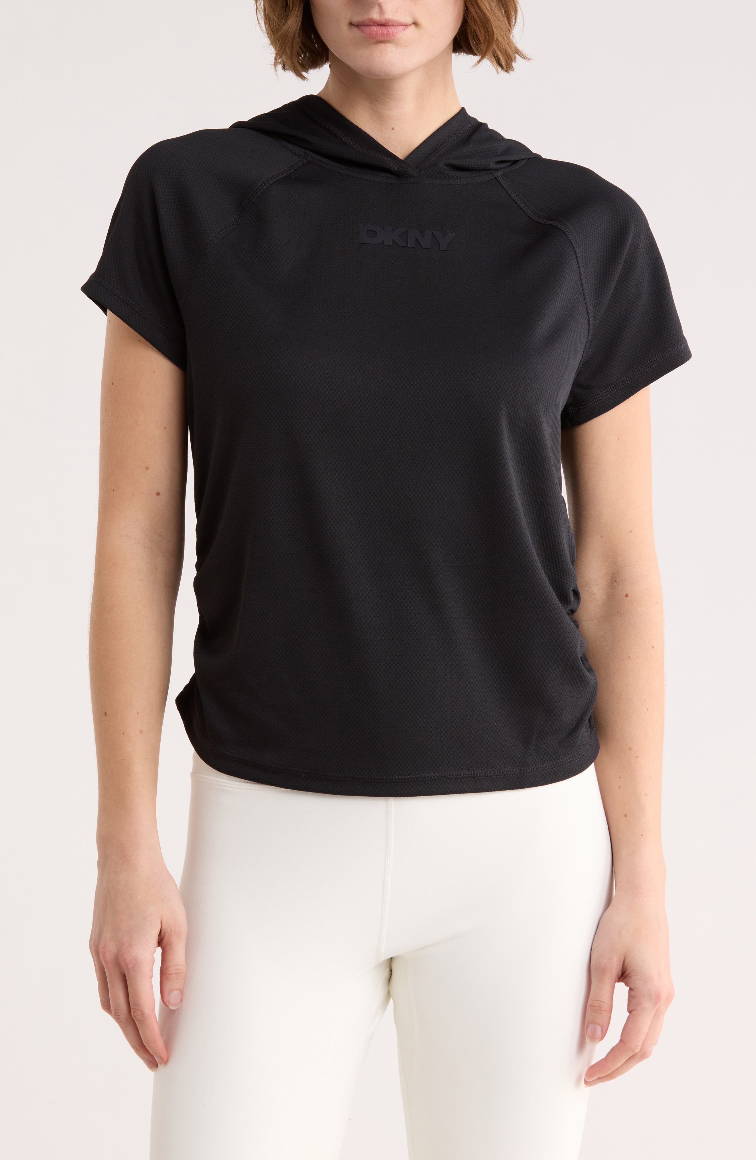 Ruched Short Sleeve Hooded T-Shirt - image 1
