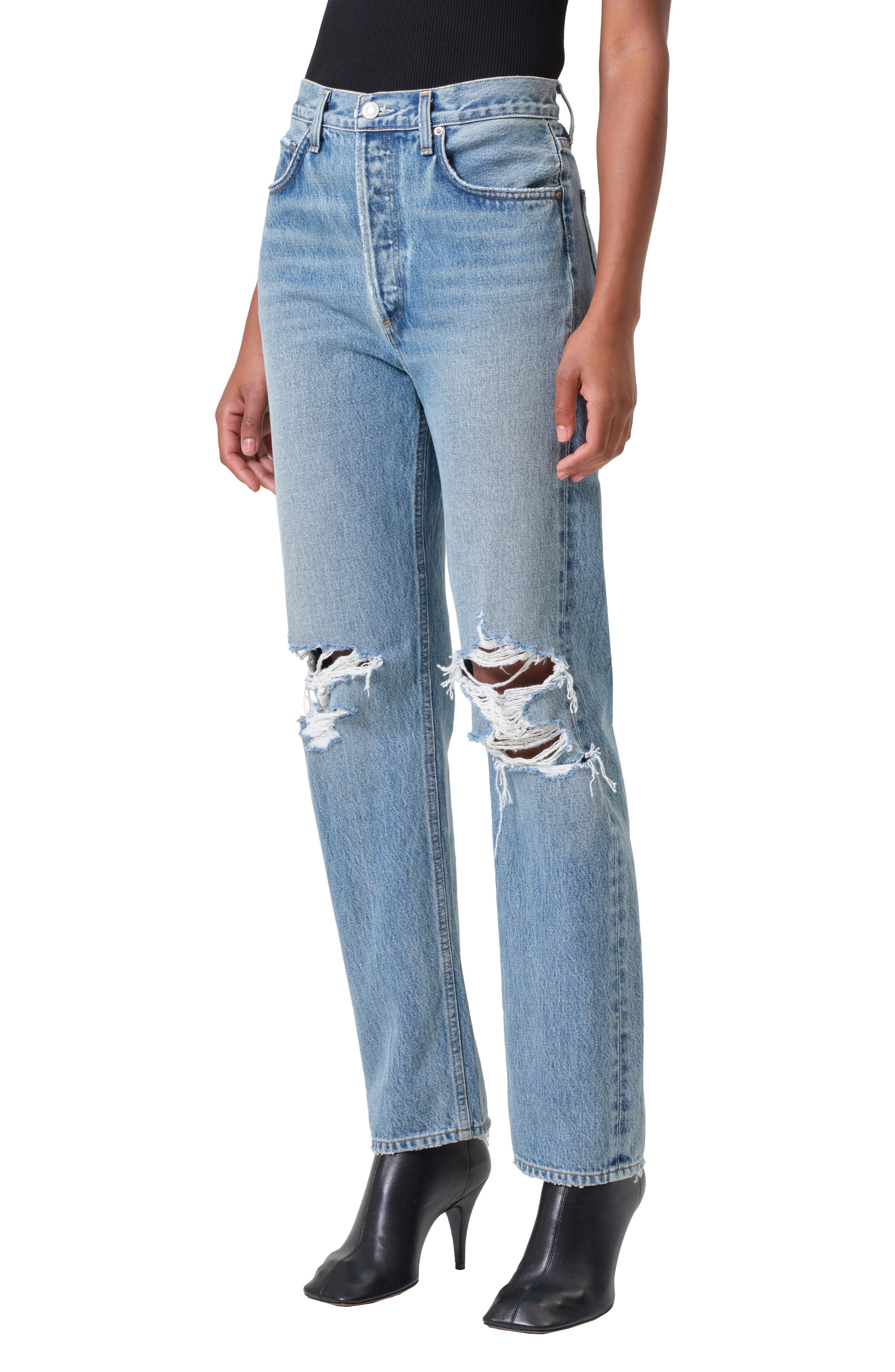 '90s Pinch Waist Ripped High Waist Straight Leg Jeans - image 1