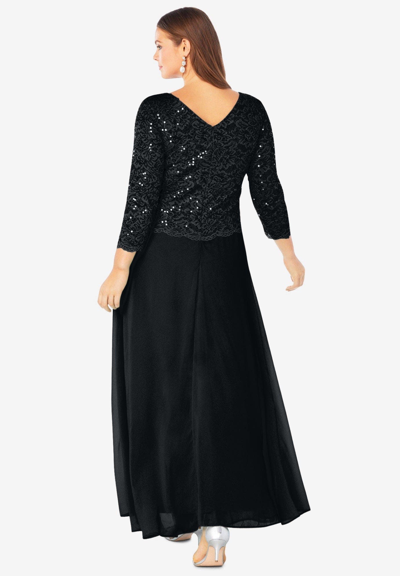 Plus Size Sequin Lace Three Quarter Sleeve A-Line Gown - image 2