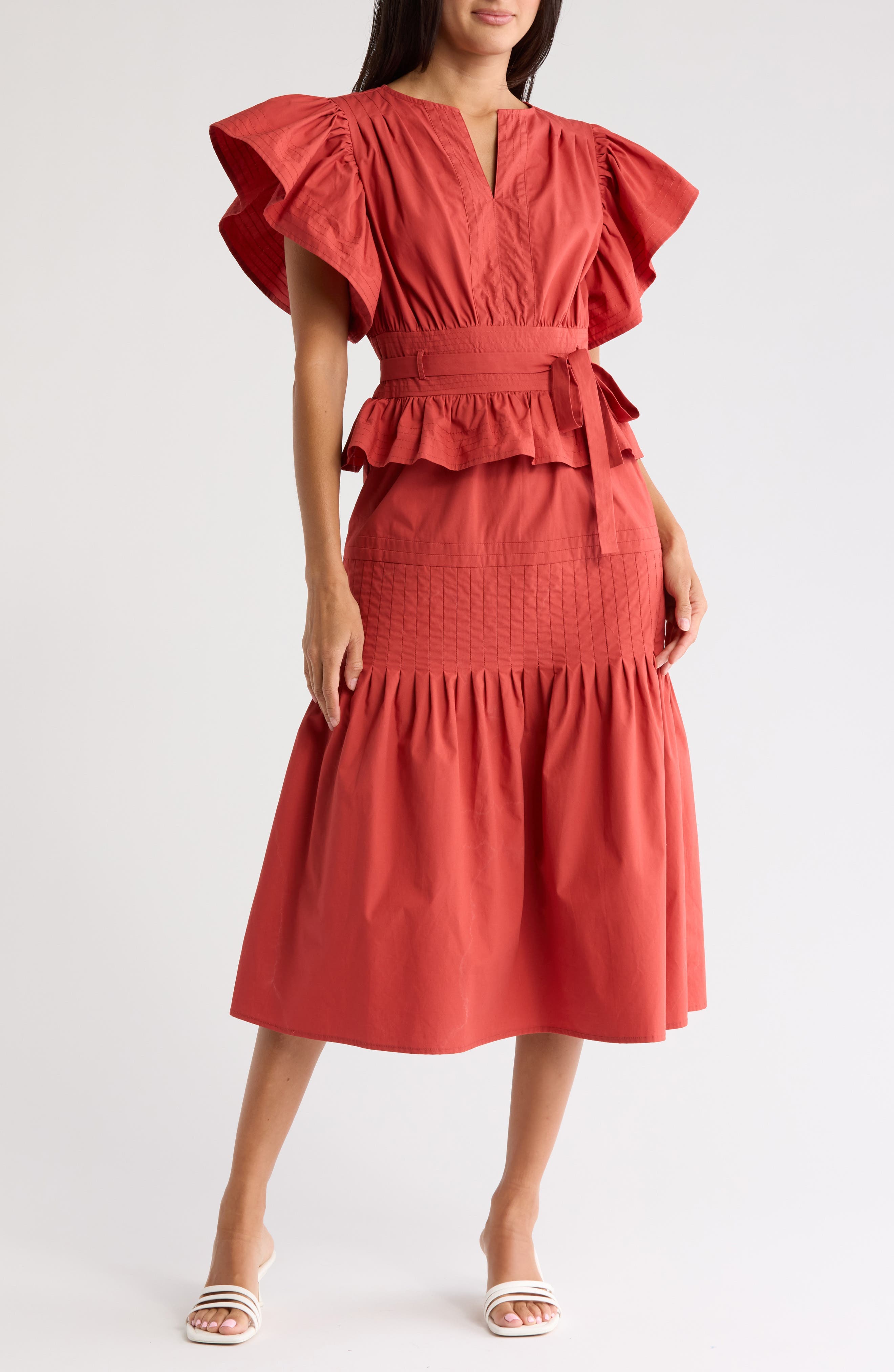 Cotton Flutter Sleeve Midi Dress - image 1