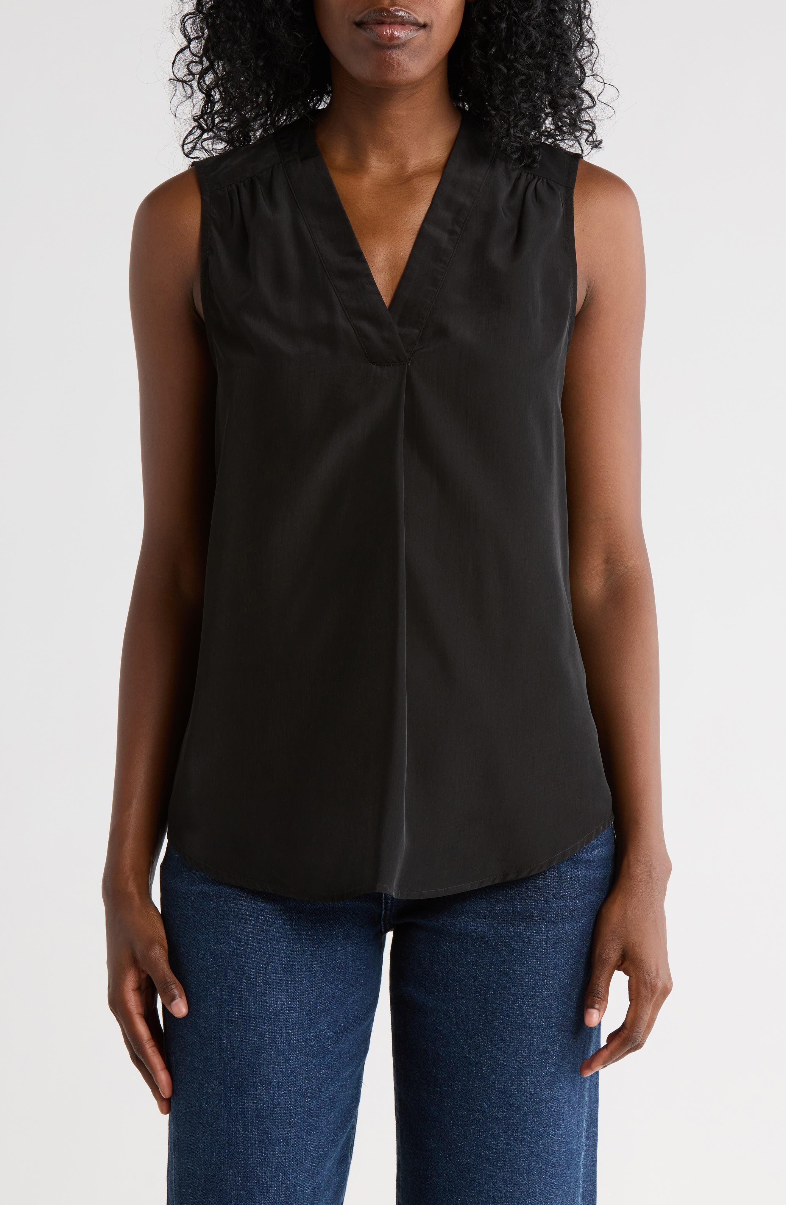 V-Neck Sleeveless Pleat Front Top - image 1