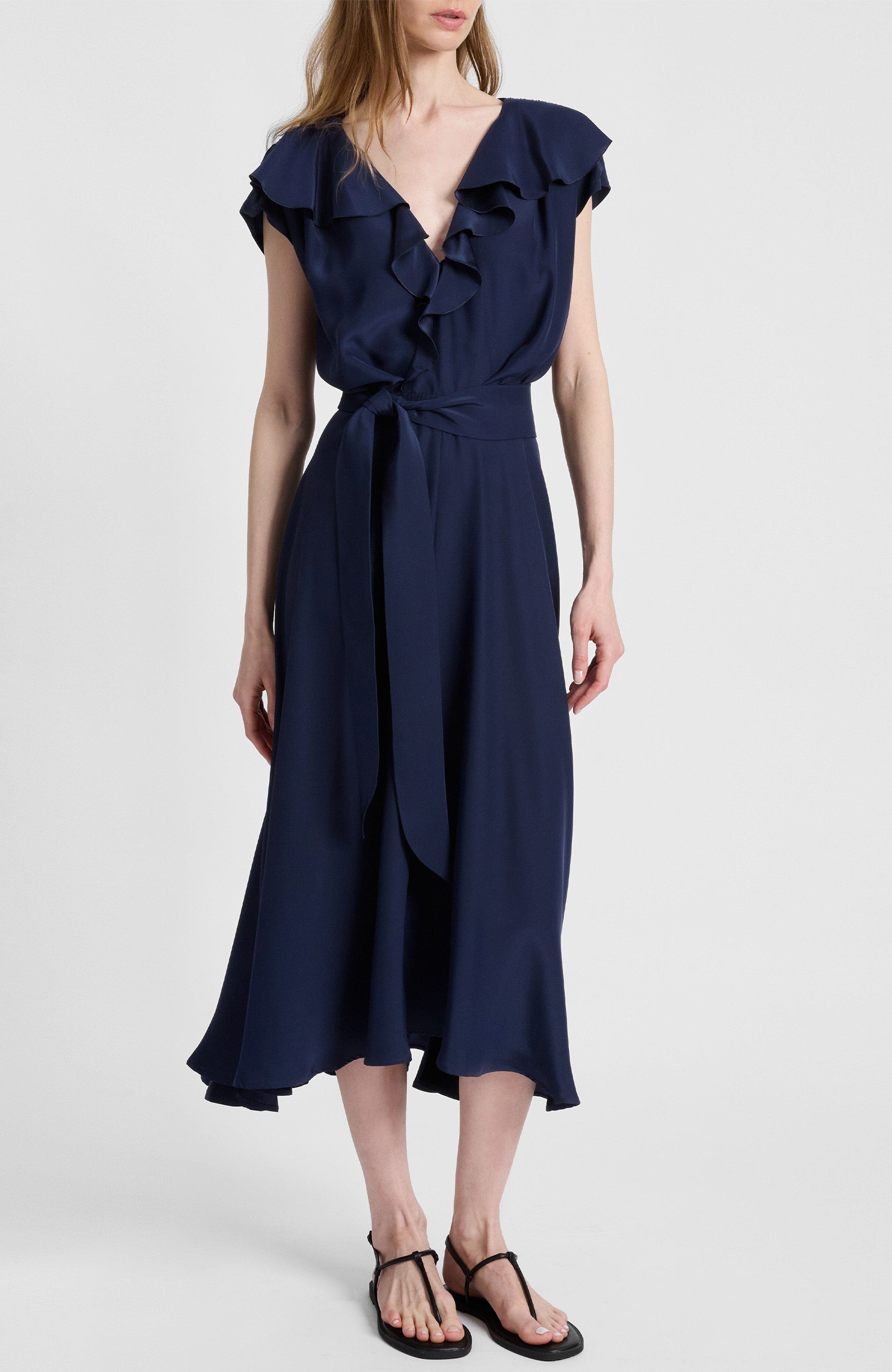 Mandy Ruffled Faux Wrap Silk Midi Dress - image 2