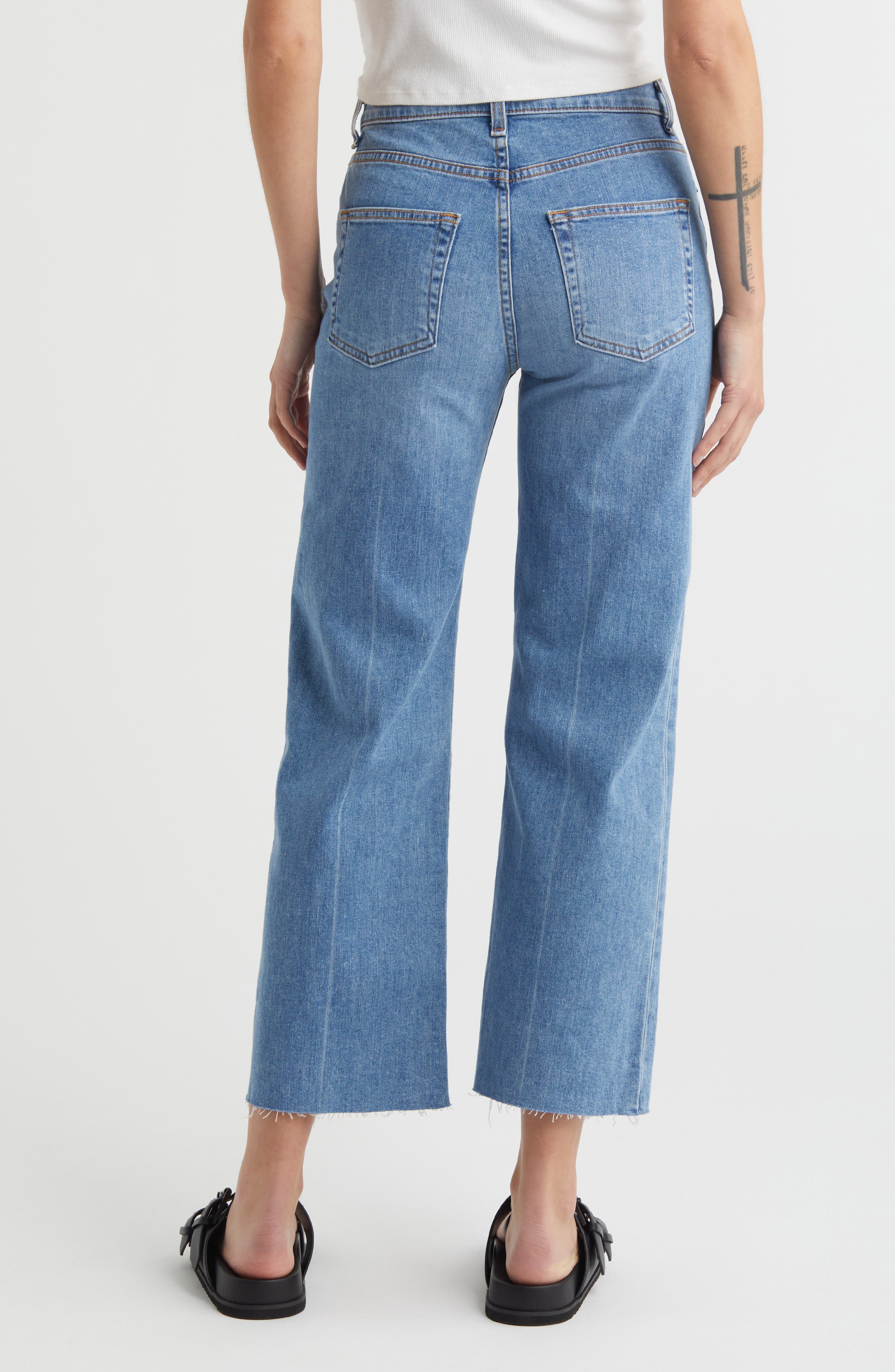 Raw Hem Crop Wide Leg Jeans - image 2