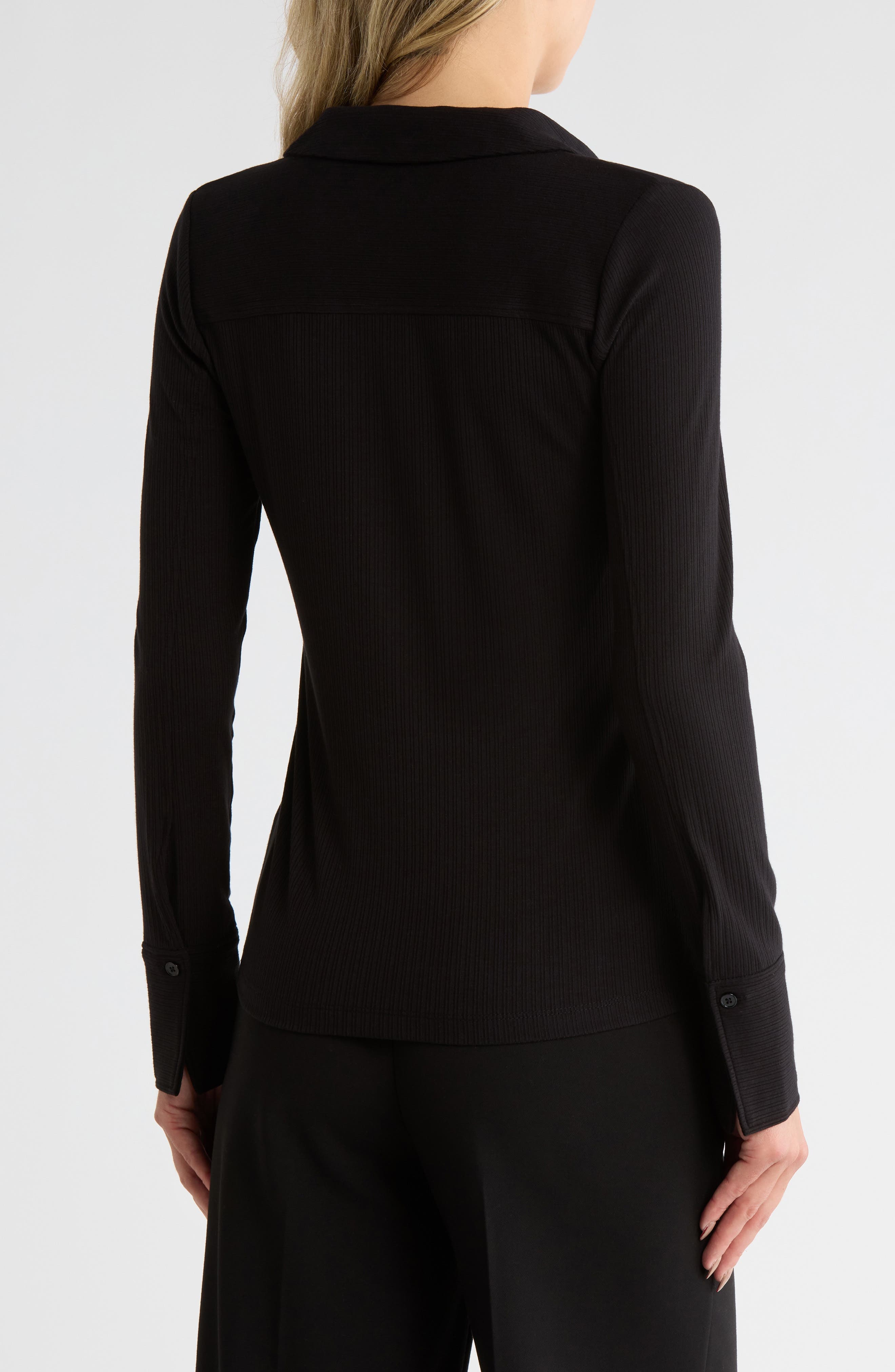 Long Sleeve Split Neck Ribbed Top - image 2