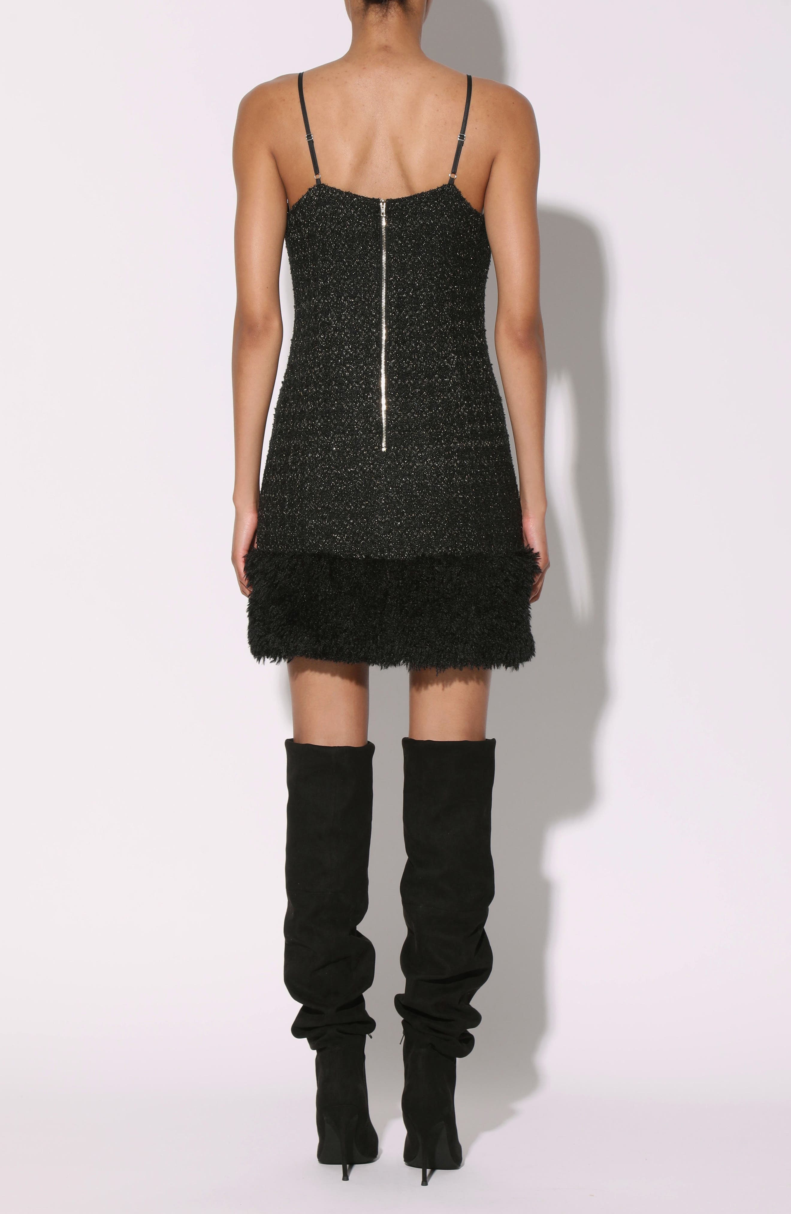 Helen Faux Fur Hem Metallic Tweed Minidress - image 2