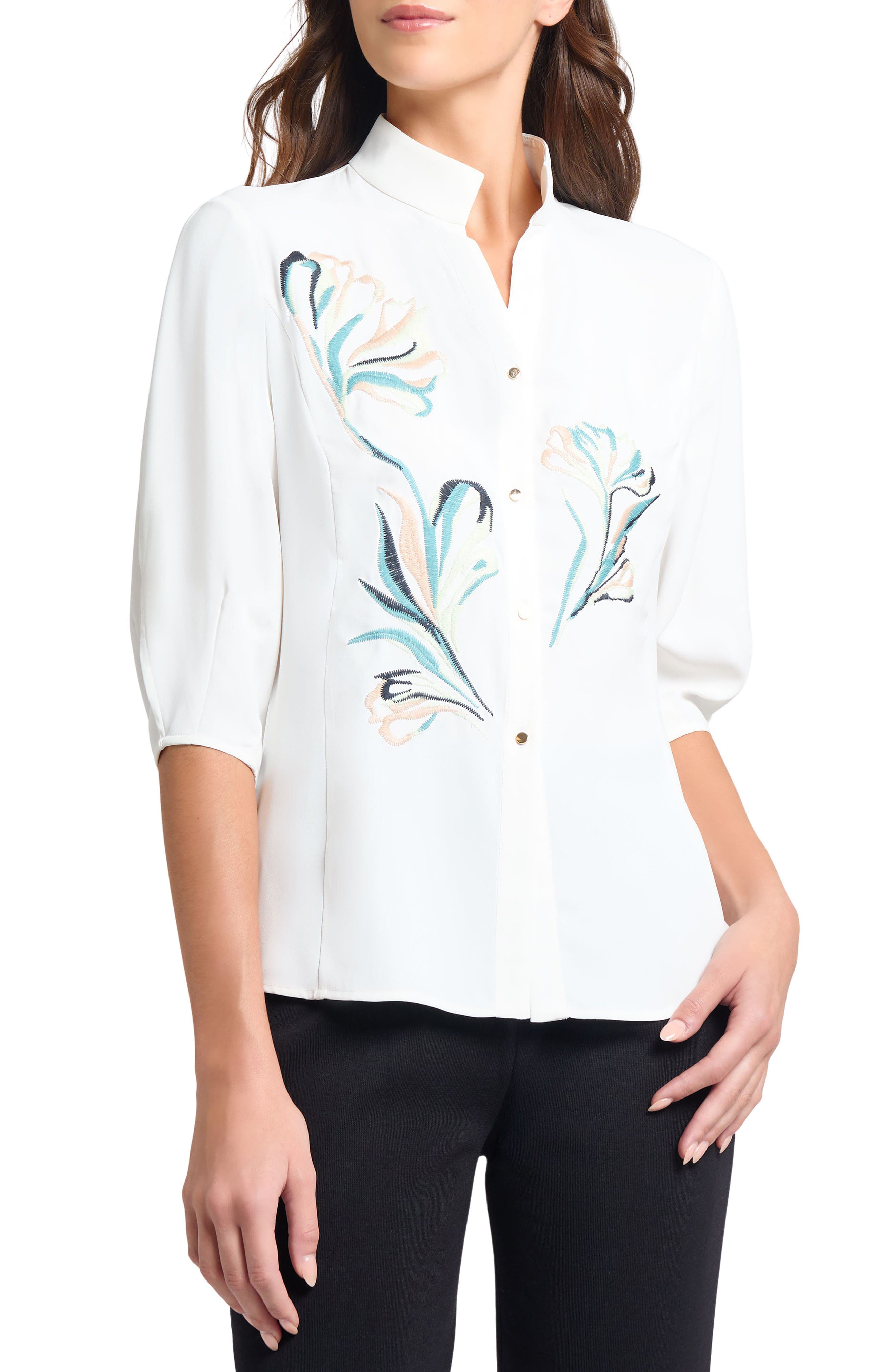 Floral Embroidered Button-Up Shirt - image 1