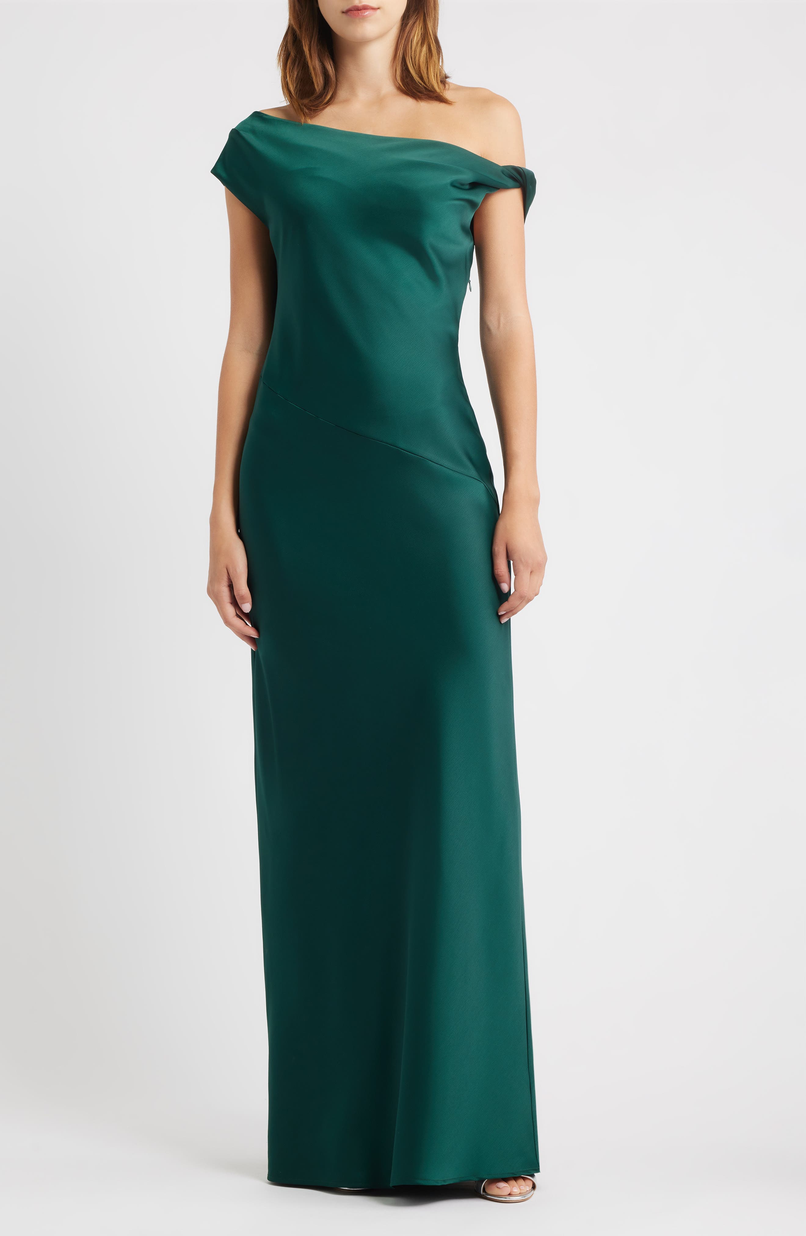 Colleen One-Shoulder Drape Satin Gown - image 1