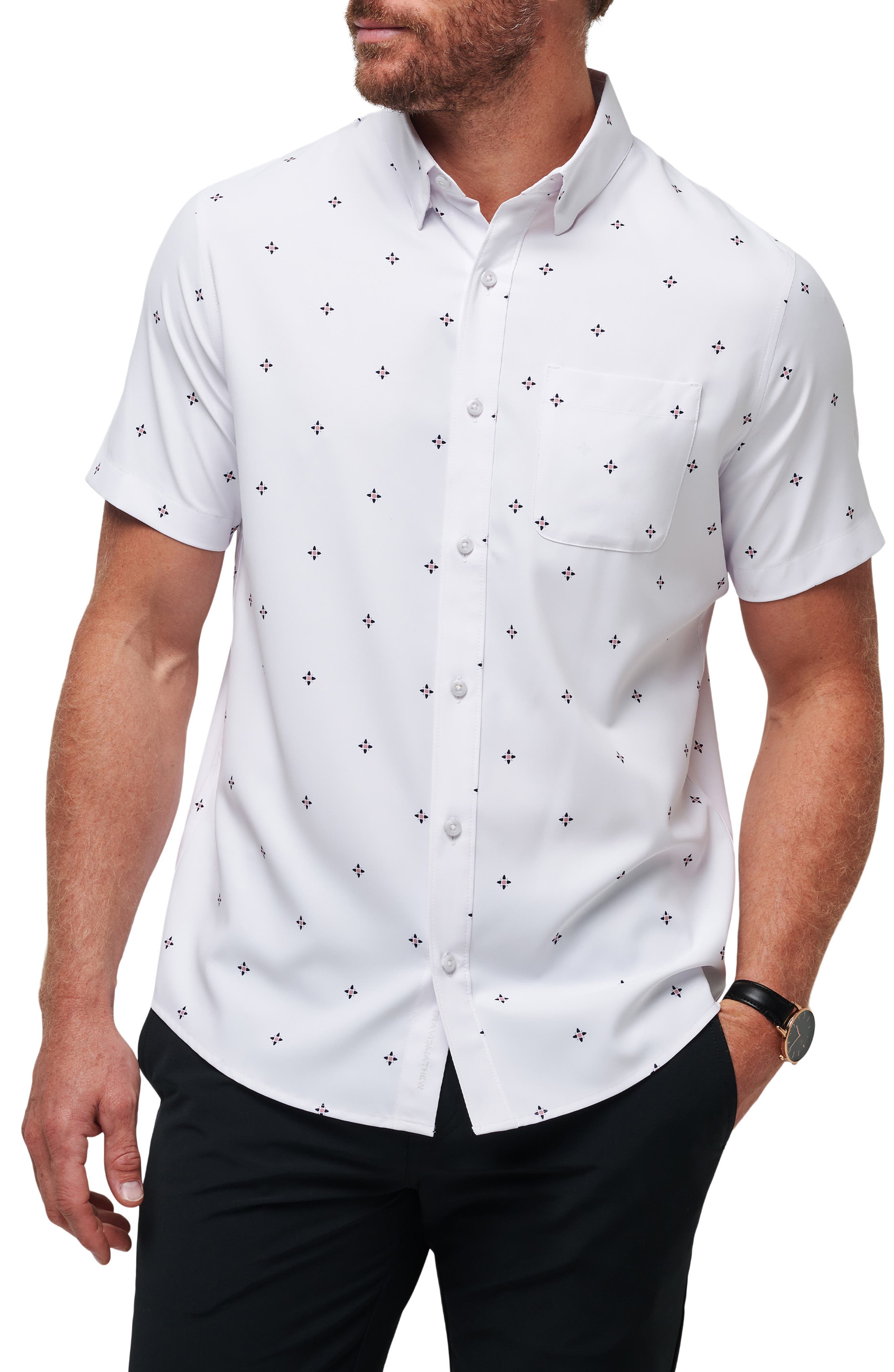 Olive Branch Geo Print Short Sleeve Button-Up Shirt - image 1