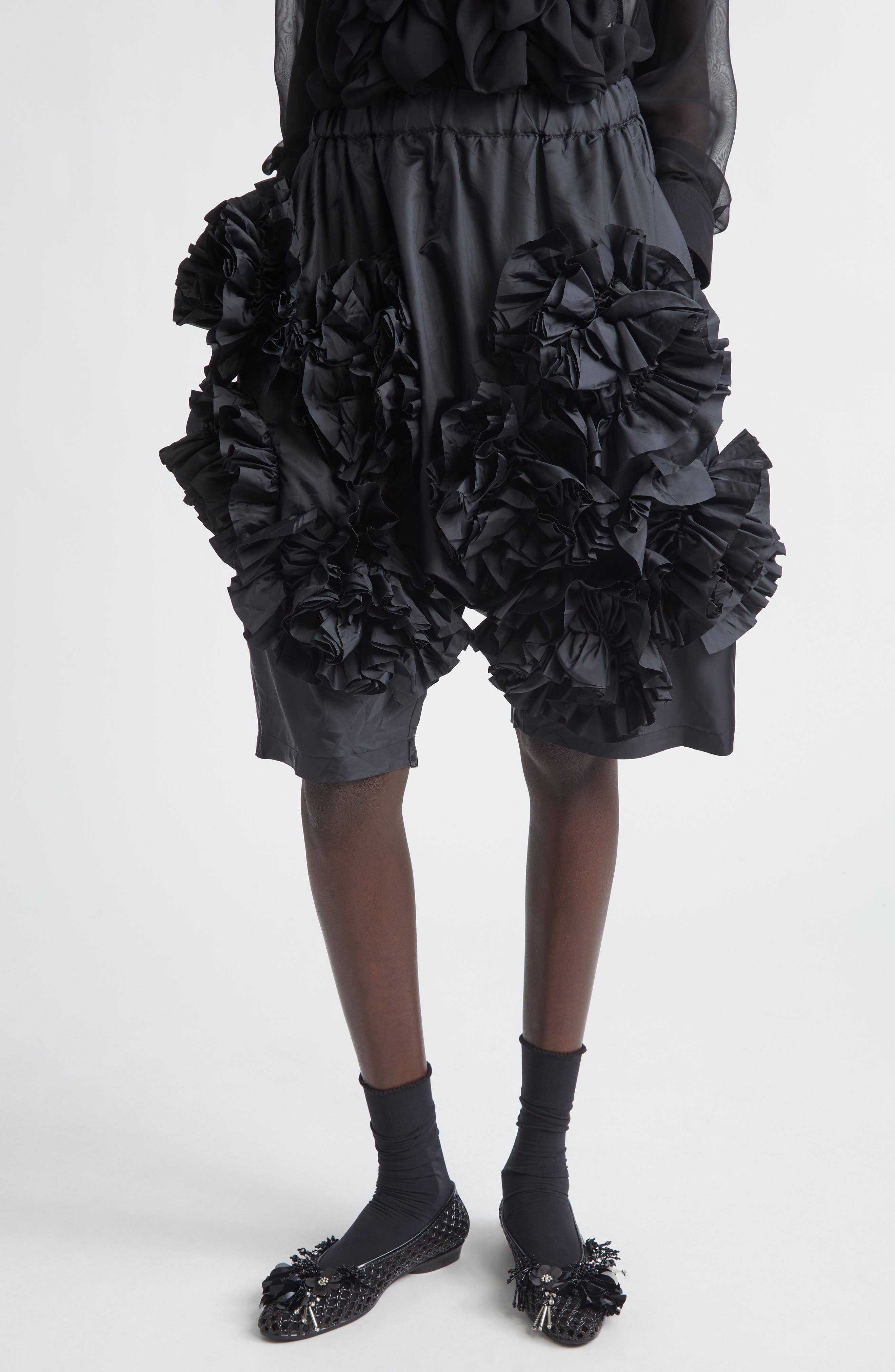 Ruffle Rosette Taffeta Shorts - image 1