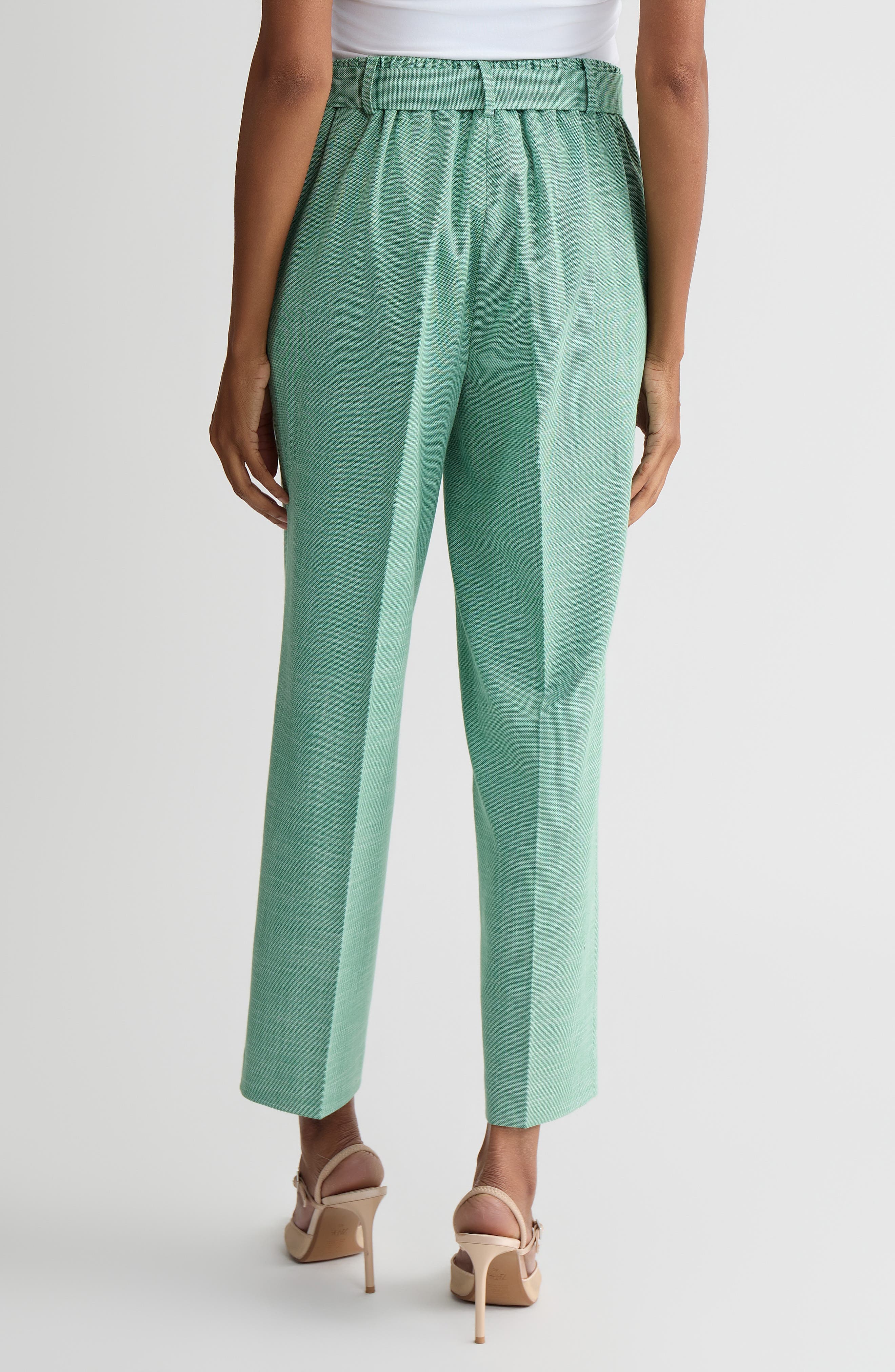 Belted Elastic Back Straight Leg Ankle Pants - image 2