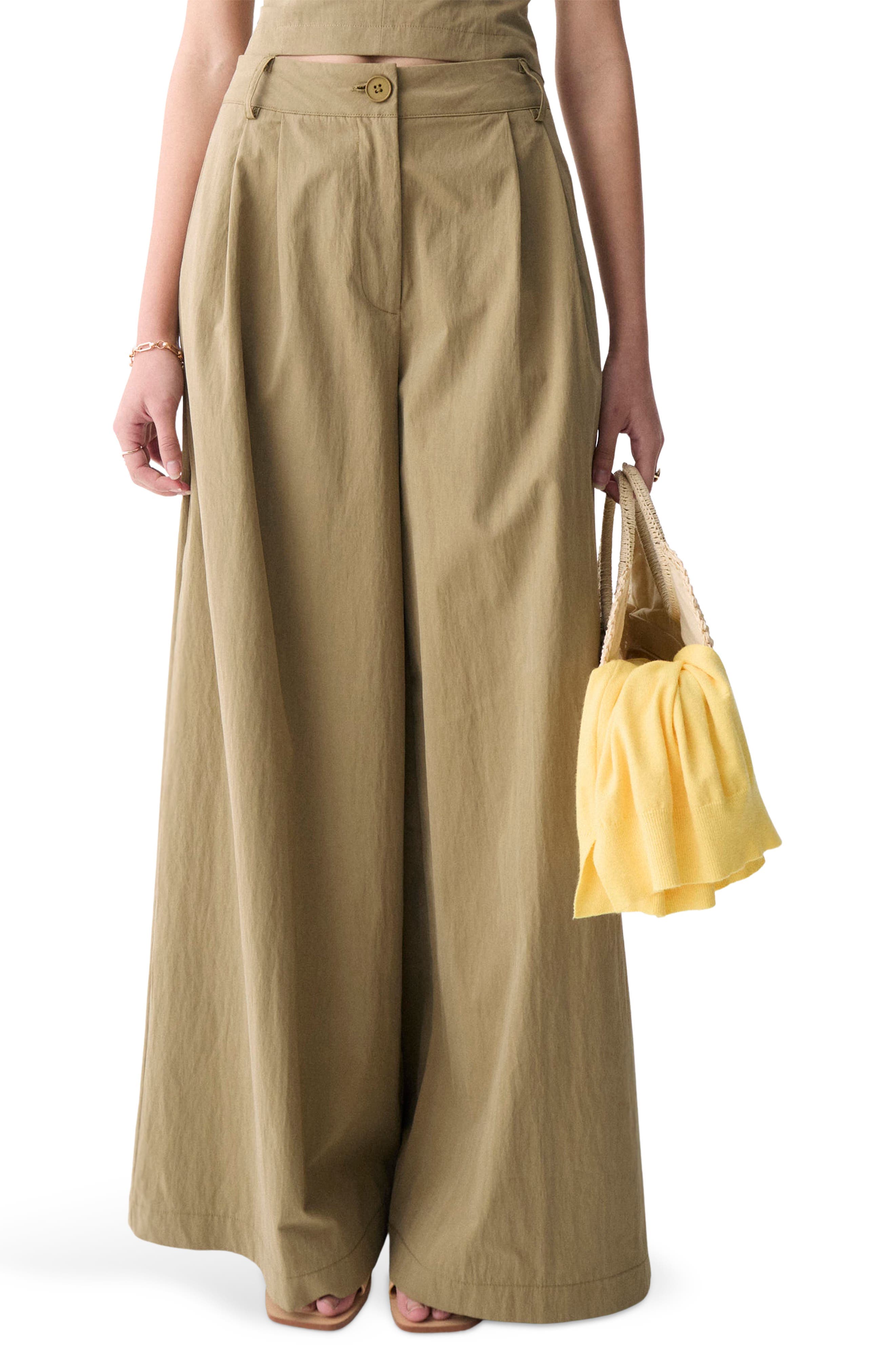 Louna Pleated Cotton Blend Wide Leg Pants - image 1