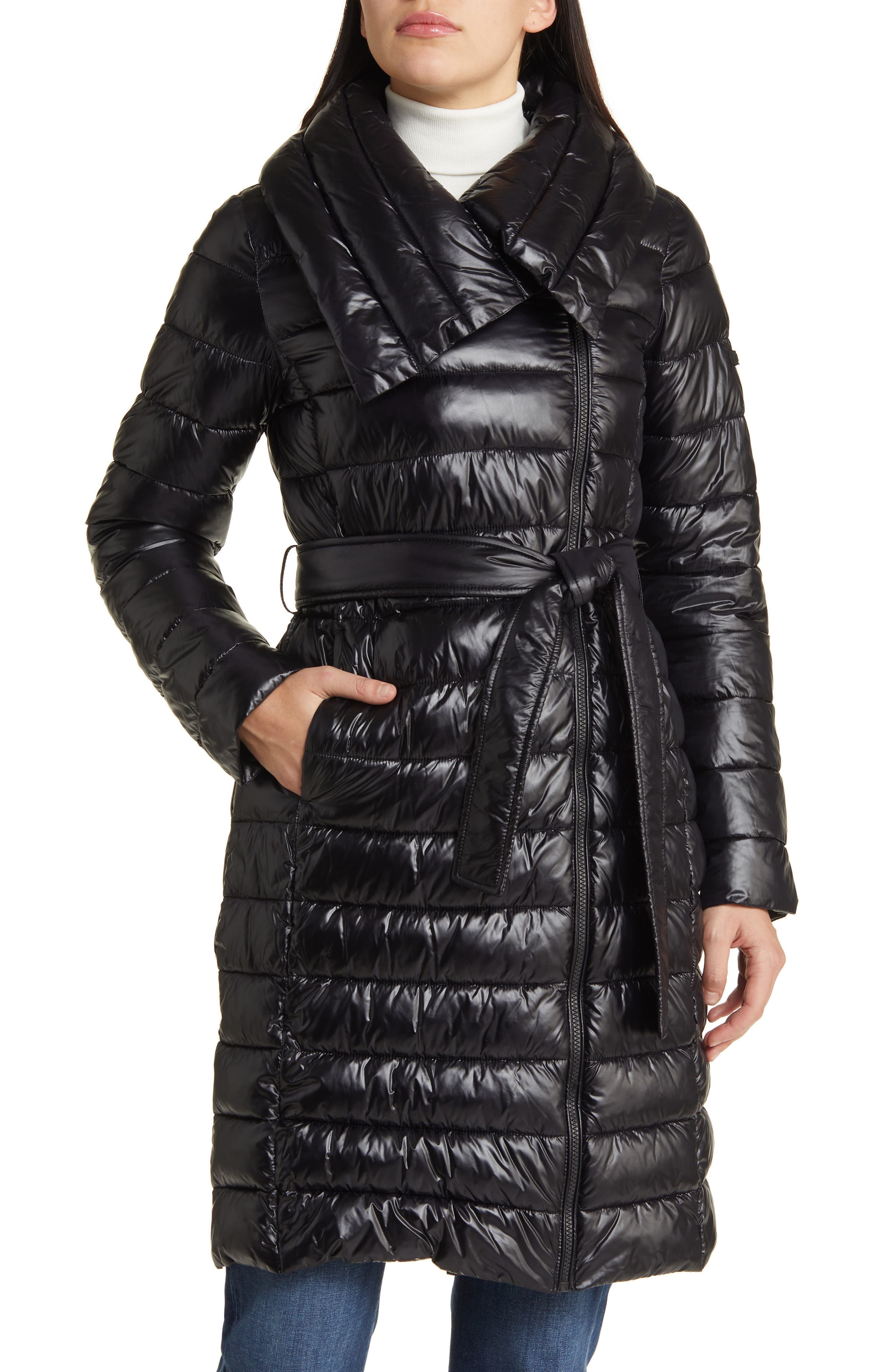 Asymmetric Belted Puffer Coat - image 1