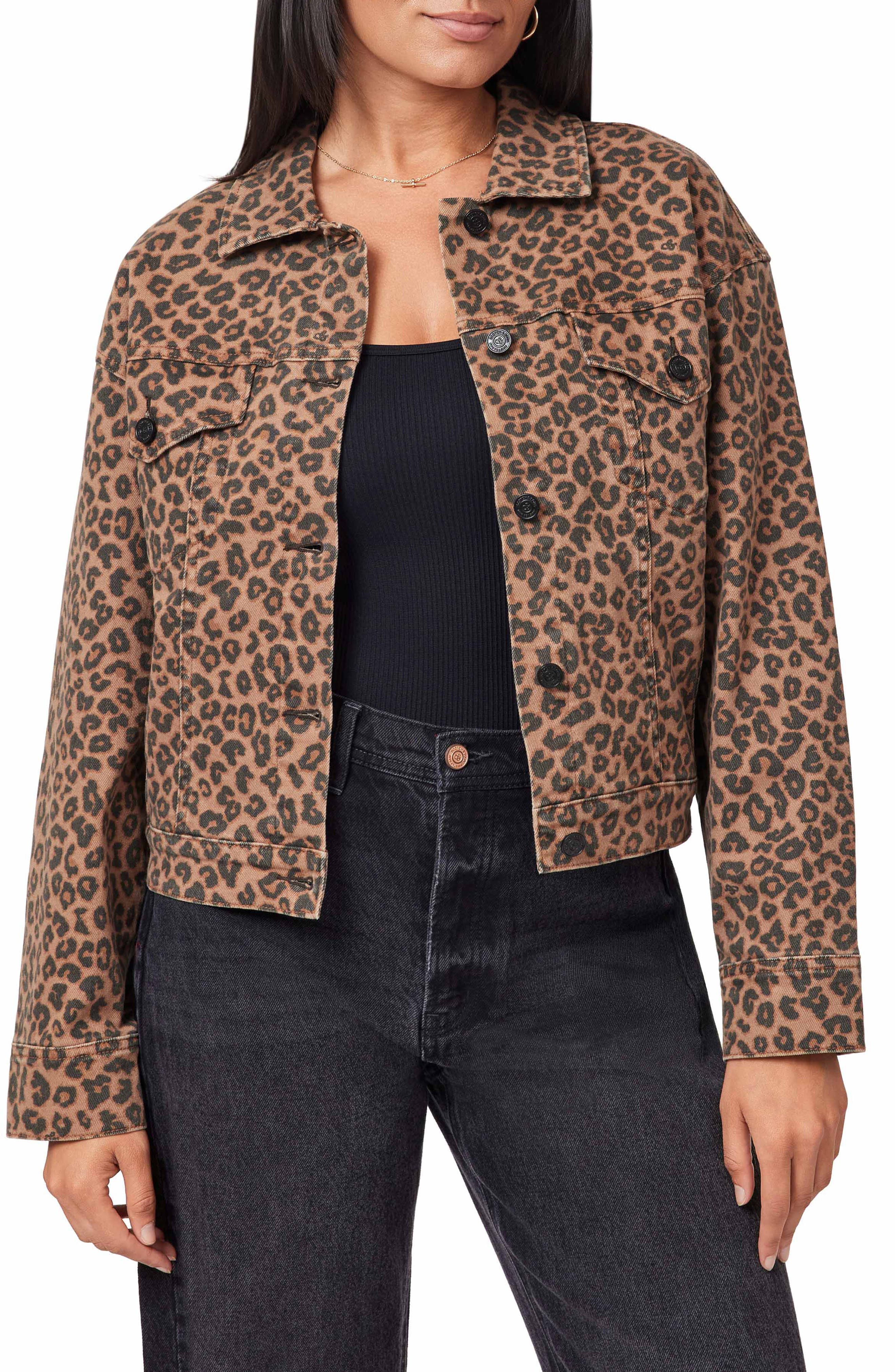 Leopard Print Oversized Crop Denim Jacket - image 1