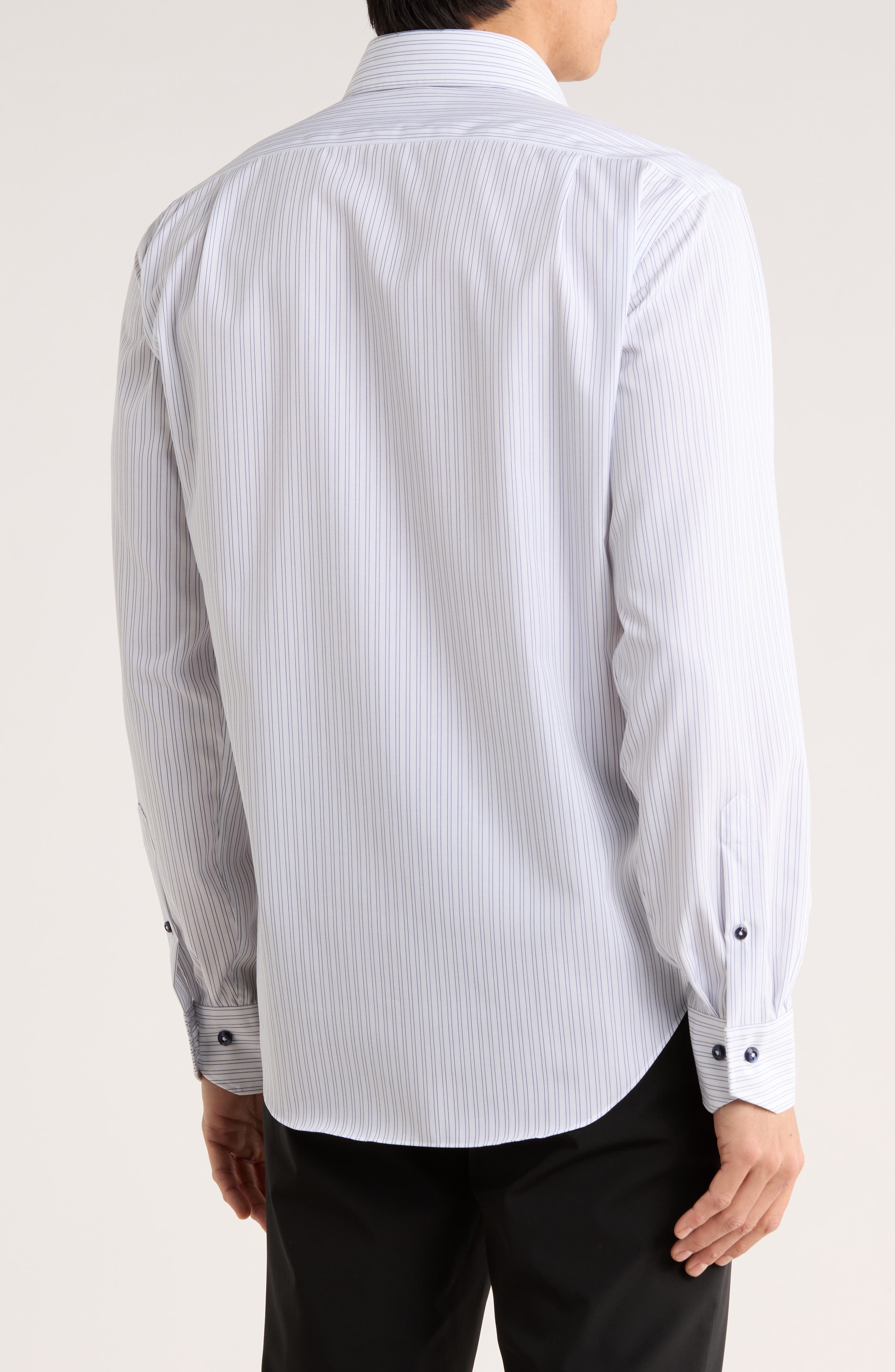Trim Fit Textured Vertical Stripe Cotton Button-Up Shirt - image 2